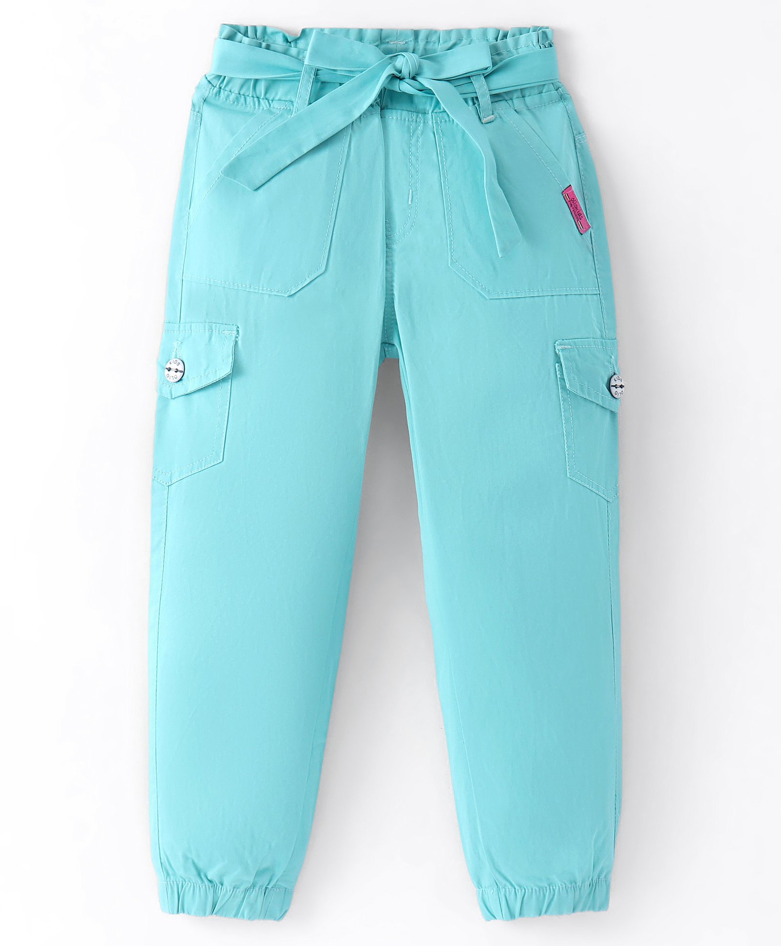 Olio Kids Cotton Knit Solid Trouser with Cloth Belt- Sea Green-picture-14