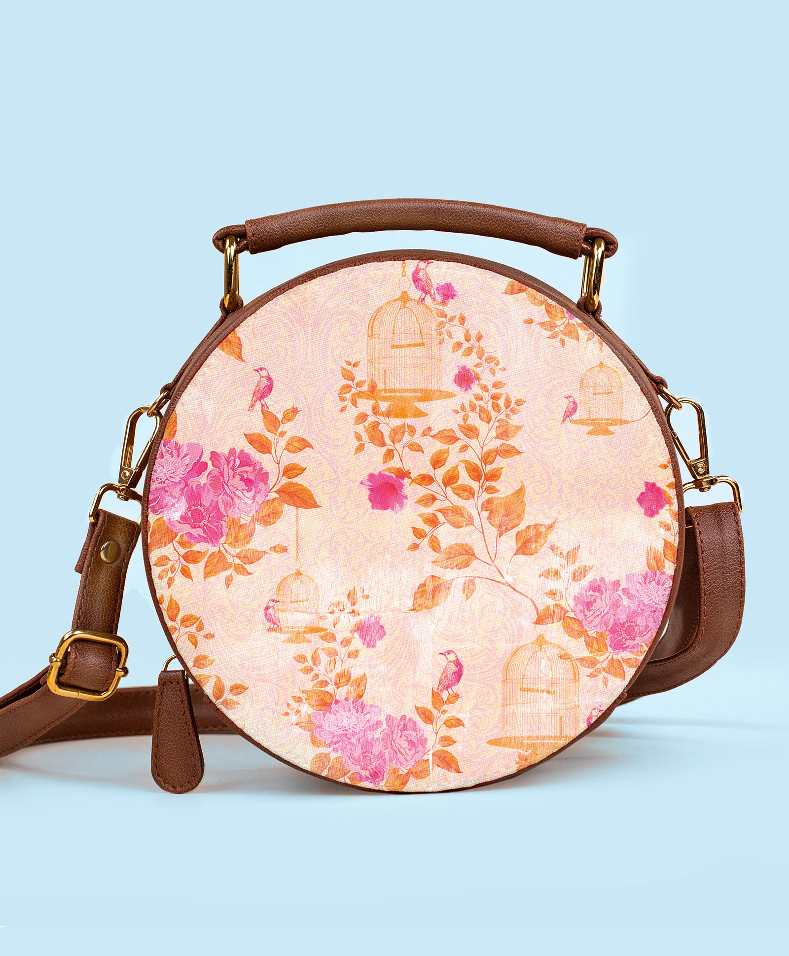 Kalankit Sling Bags For Women | Stylish Travel Sling With Strap | Crossbody Shoulder Sling Round Box | floral-image-12
