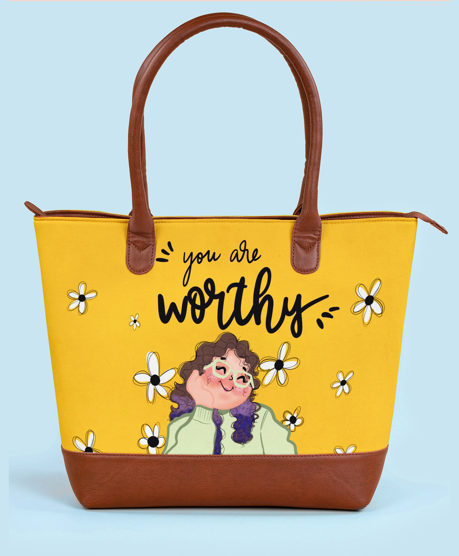 Kalankit Work Tote Bags For Women | Travel Beach Tote Bag | Women | Vegan Leather Spacious Fatty Tote With Zip | yellow-image-45