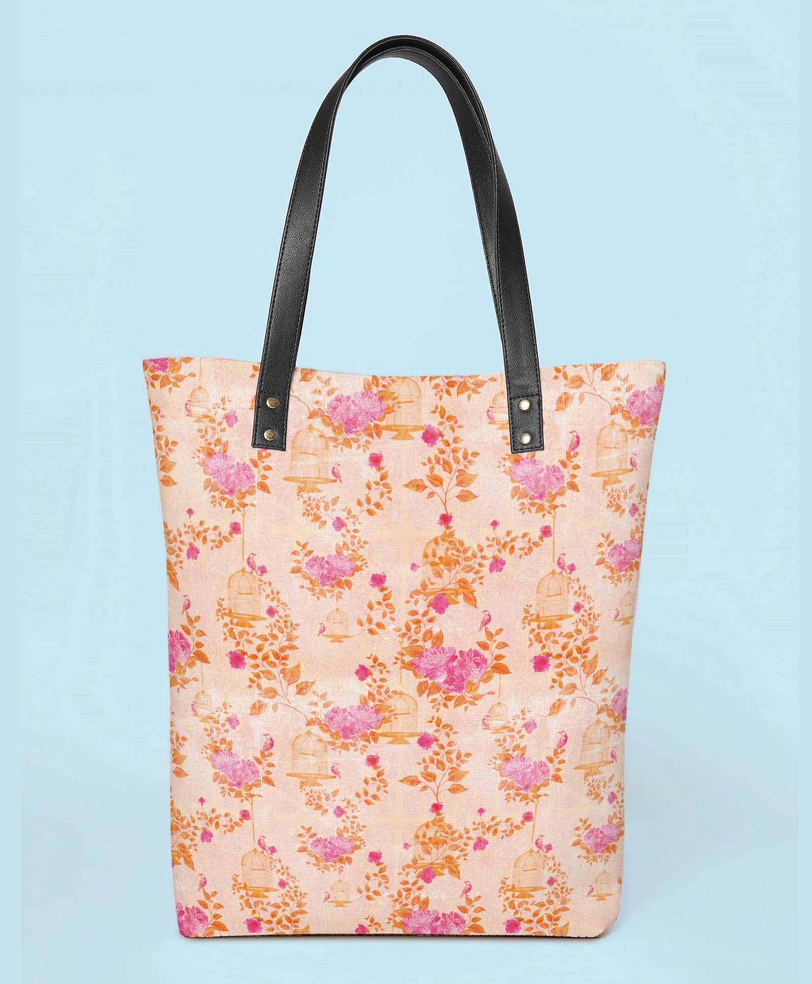 Kalankit Designer Tote Bags | Everyday Tote Bags For Women | Vegan Leather Printed Tote Bag For Work | white | floral-image-25