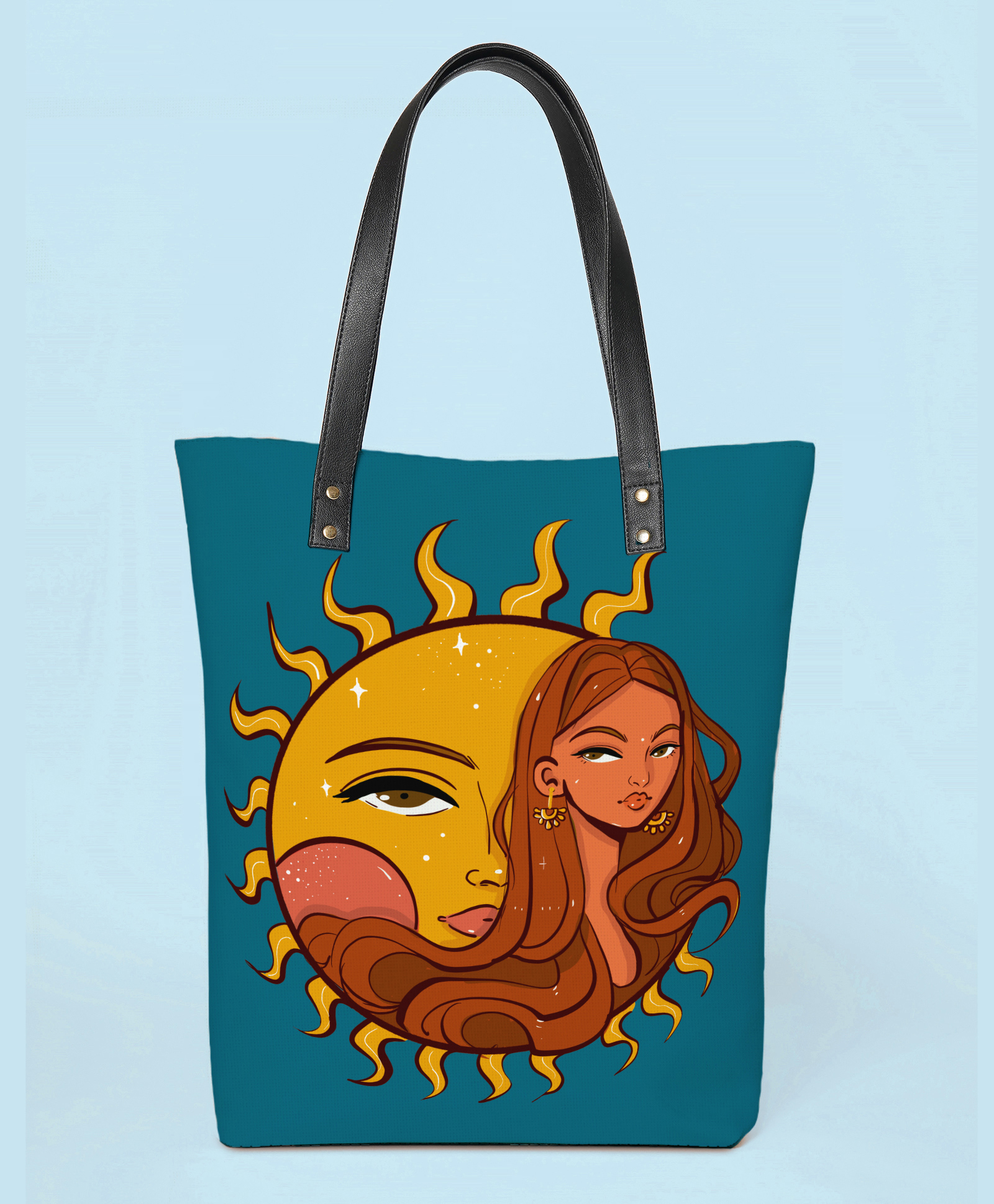 Kalankit Large Tote Bags For Women | Stylish Tote Bag For Everyday Use | Vegan Leather Spacious Tote Bags | sun | blue-picture-14
