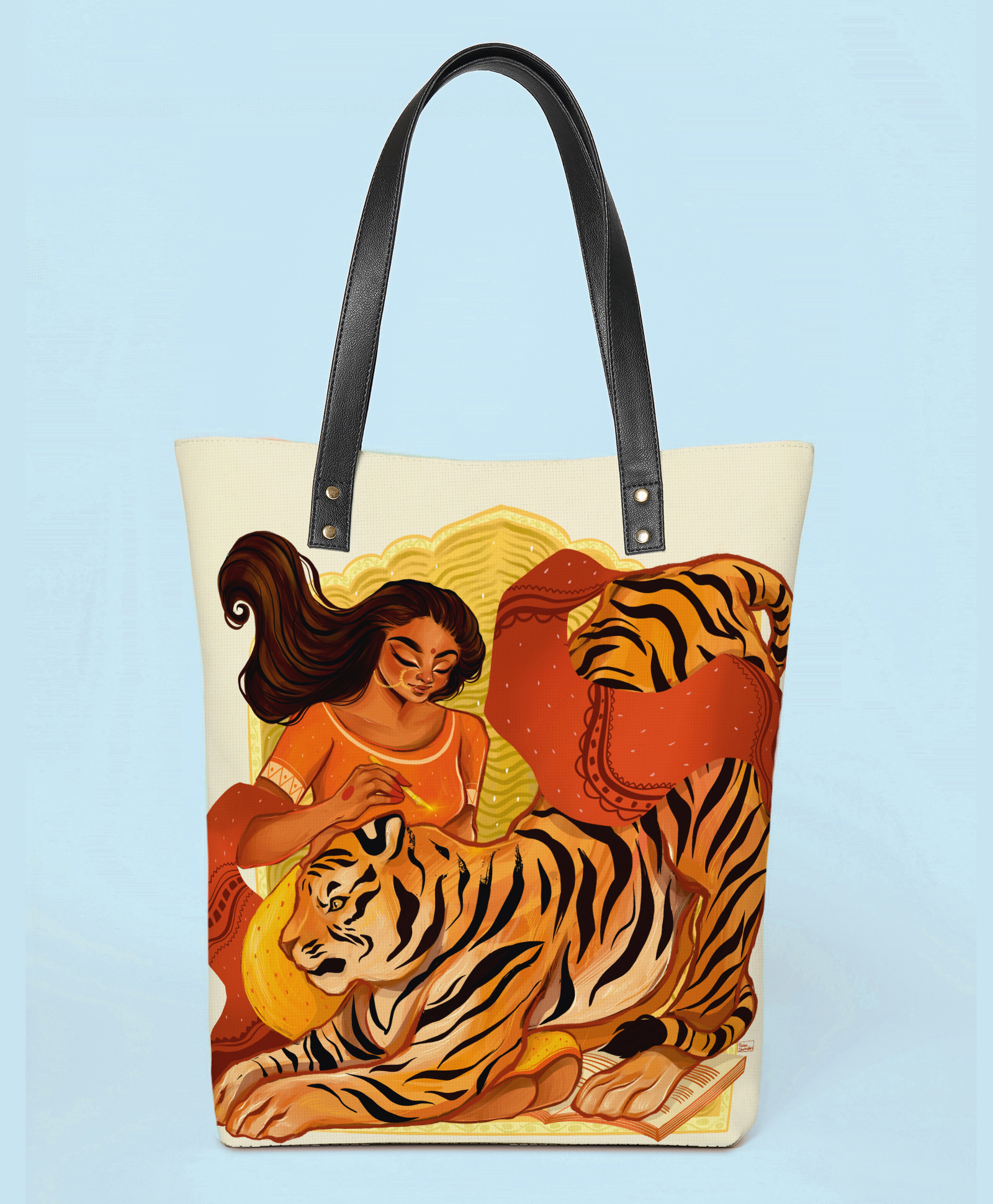 Kalankit Everyday Tote Bags For Women | Printed Designer Tote Bags For Women | Beach Tote Bags | tiger | yellow-image-7