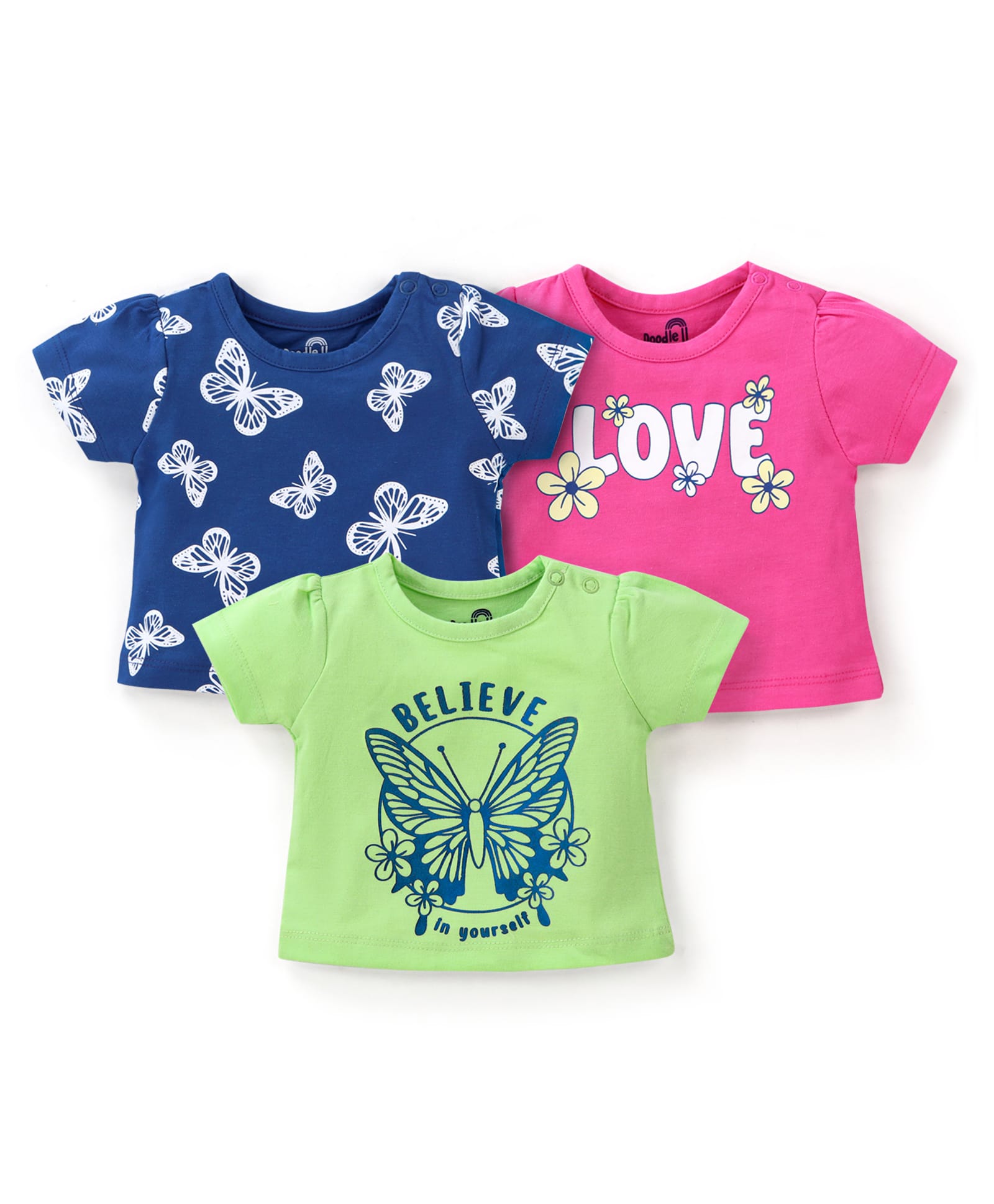 Doodle Poodle 100% Cotton Full Sleeves T-Shirts Butterfly Print Pack of 3 - Multicolour-image-16
