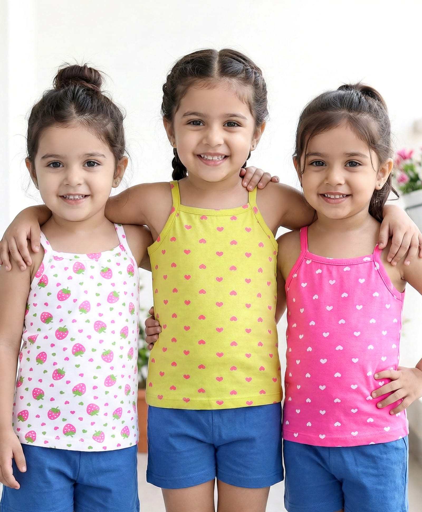 Babyhug 100% Cotton Knit Singlet Sleeves Slips With Heart Print Pack of 3- Multicolor-picture-24