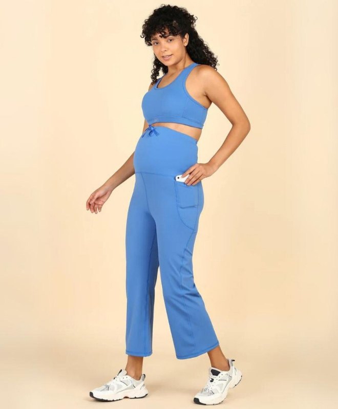 Zelena Nylon Solid  Ankle Length Pregnancy Flare Pant - Blue-picture-10