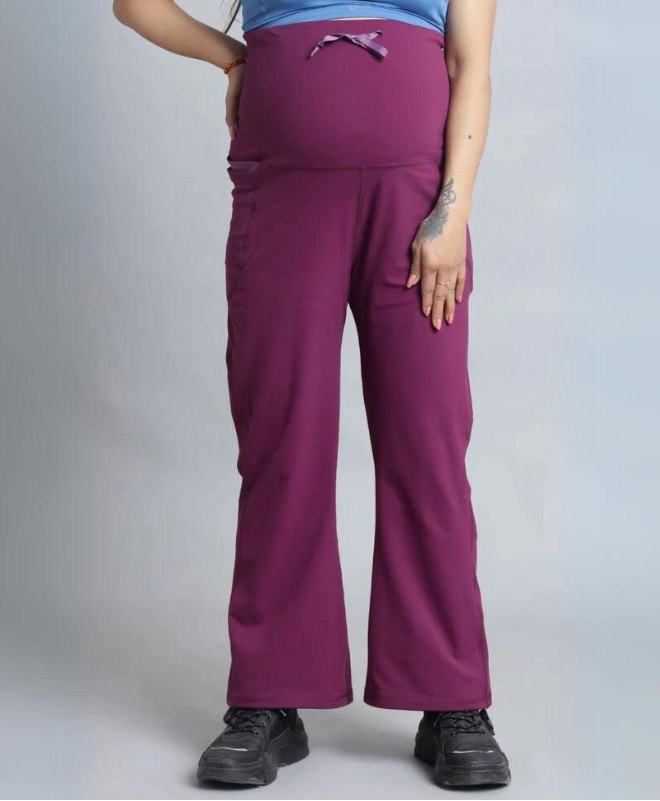 Zelena Nylon Solid  Ankle Length Pregnancy Flare Pant - Wine-picture-12