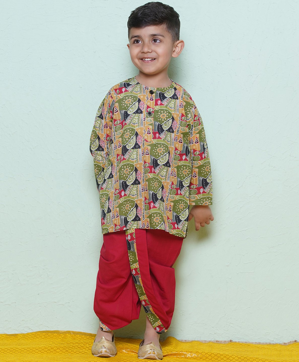 AJ Dezines Cotton Full Sleeves Abstract Print Dhoti Kurta Set-Red-image-21