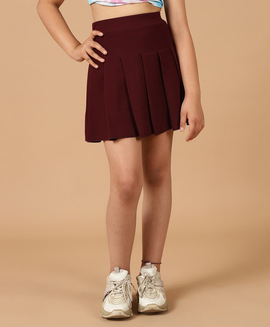 NEUDIS Solid Pleated Mini Skirt - Wine-picture-11