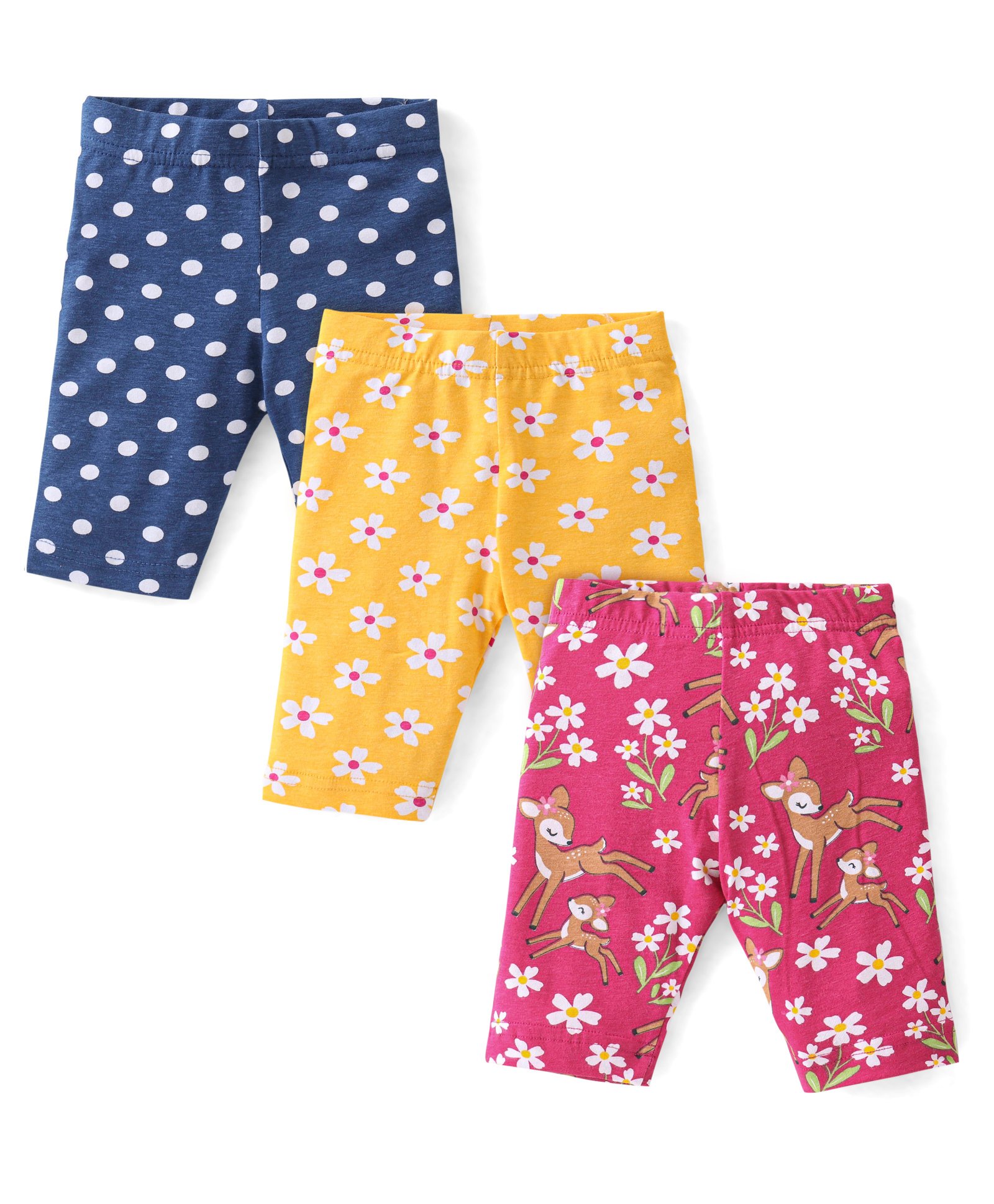 Babyhug Cotton Lycra Three Fourth Leggings with Floral & Polka Dots Print Pack of 3 - Multicolour-picture-12