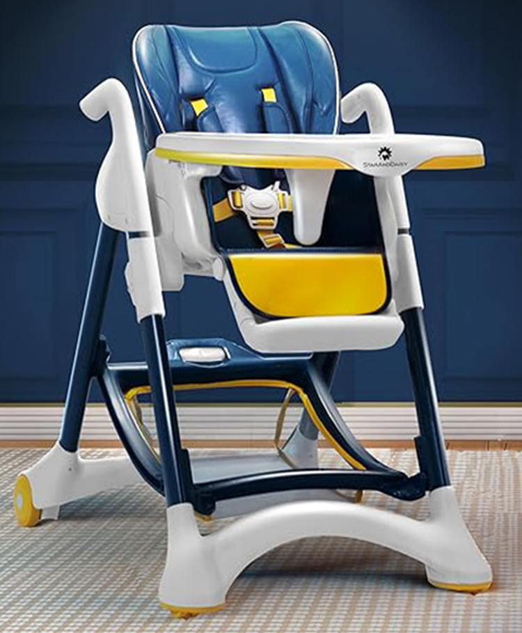 StarAndDaisy Crowned Baby High Chair/Baby Feeding Chair with 5-Level Seat Adjustment, 5-Point Safety Belt Kids Age 0.5 Yrs to 6 Yrs Eat, Play & Rest (Blue & Yellow)-image-27