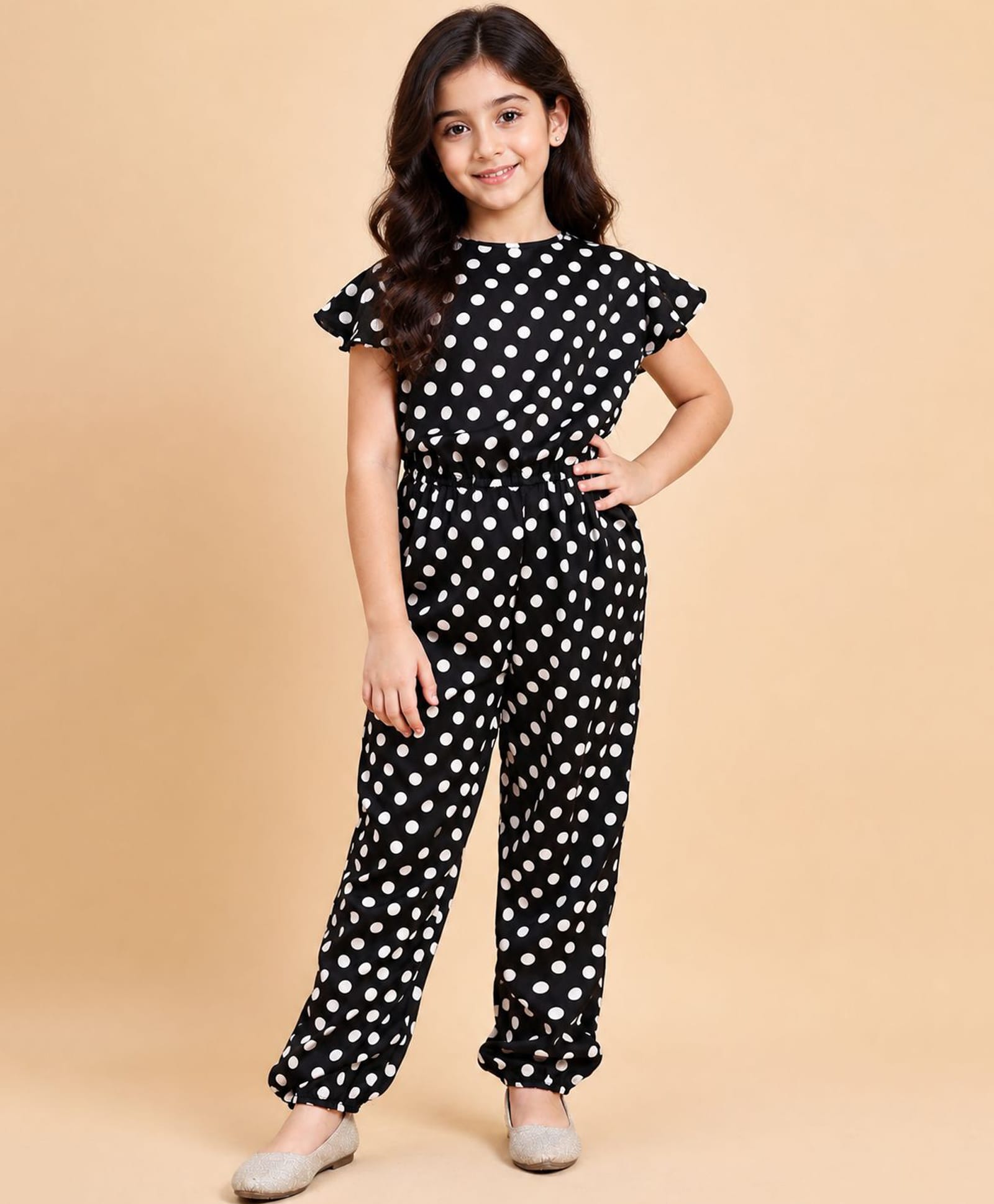 Little Marine CapSleeves Polka Dots Printed Jumpsuit -Black-image-28