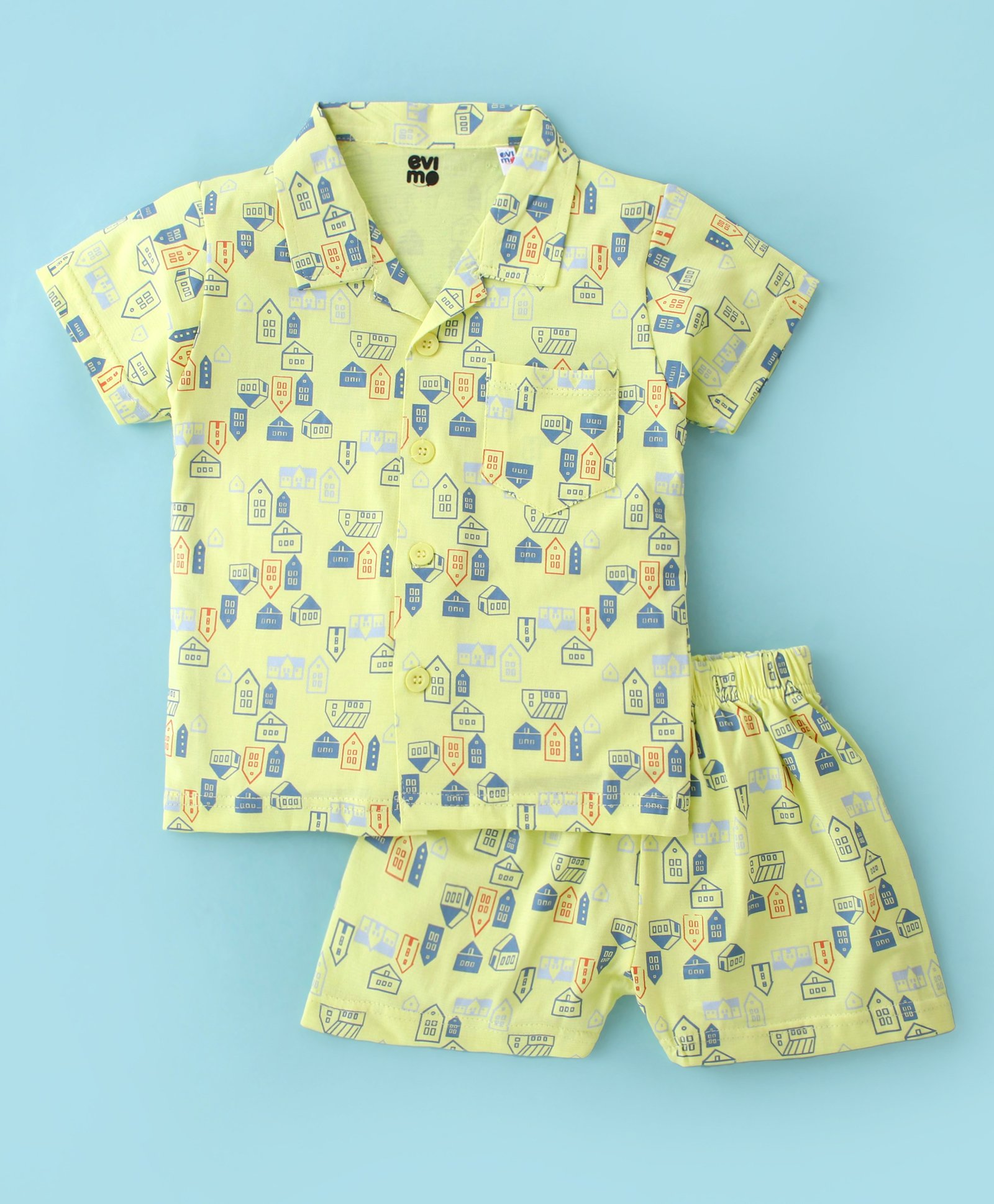 Evimo Single Jersey Knit Half Sleeves Printed Night Suit - Lemon-picture-28