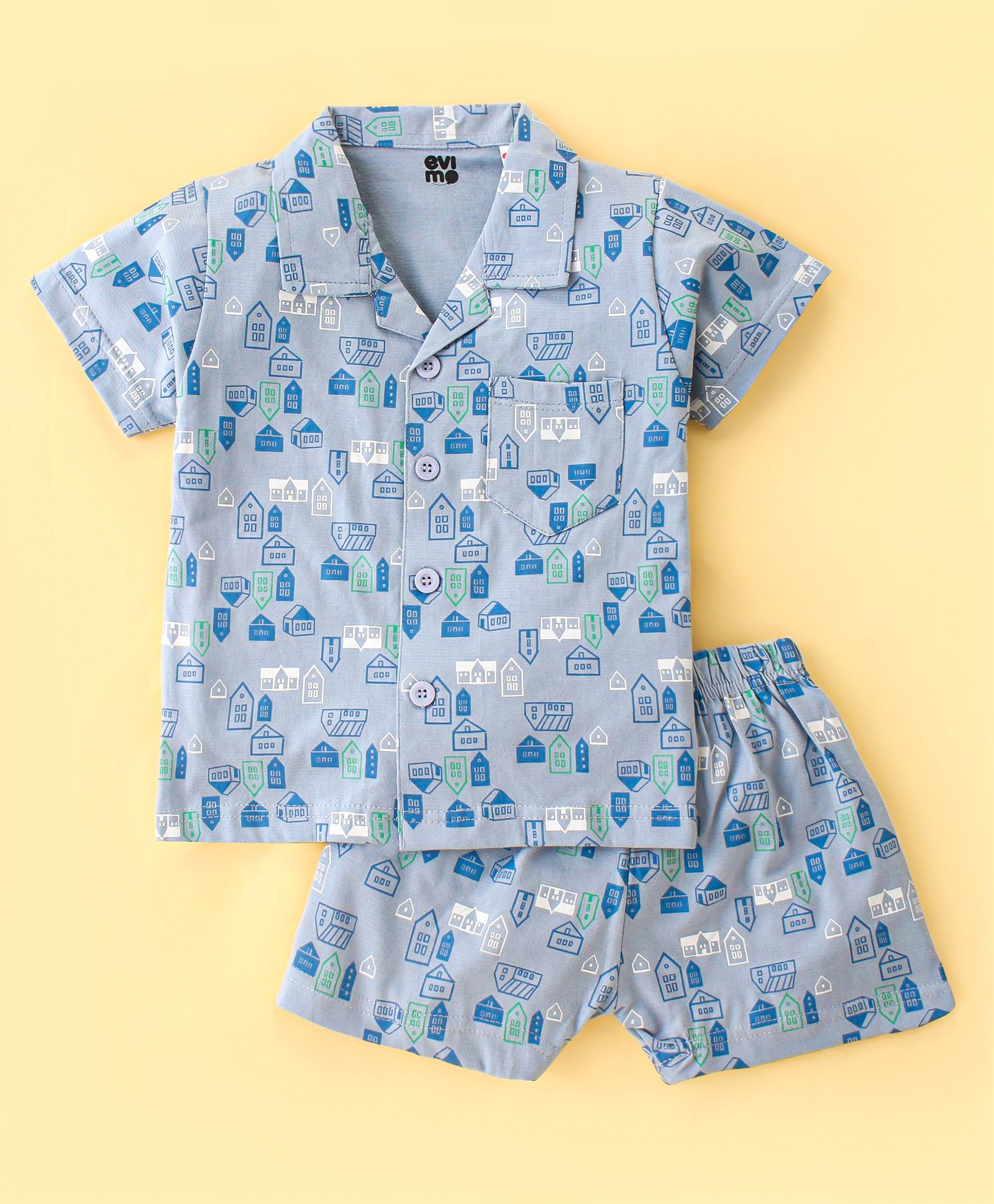 Evimo Single Jersey Knit Half Sleeves Printed Night Suit - Sky Blue-picture-21