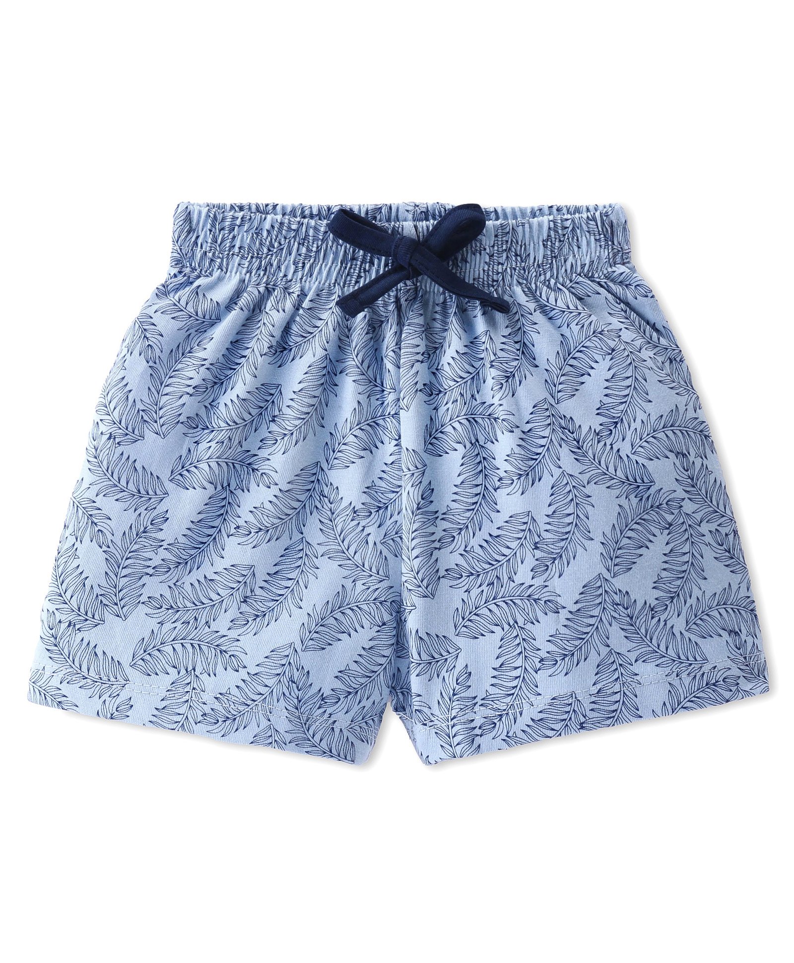 Evimo Single Jersey Knit Above Knee Length Shorts with Leaves  Print - Blue-picture-15