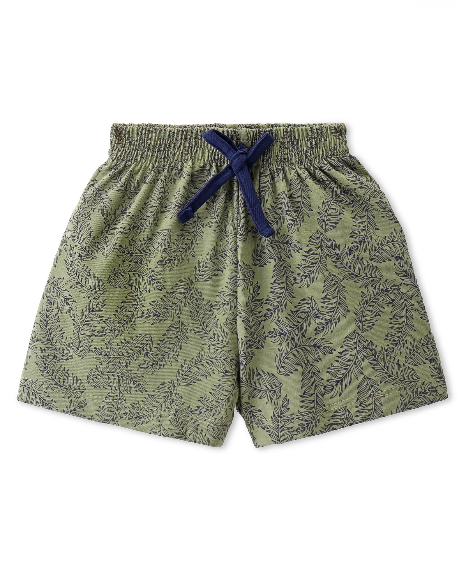 Evimo Single Jersey Knit Above Knee Length Shorts with Leaves Print - Dark Green-picture-17