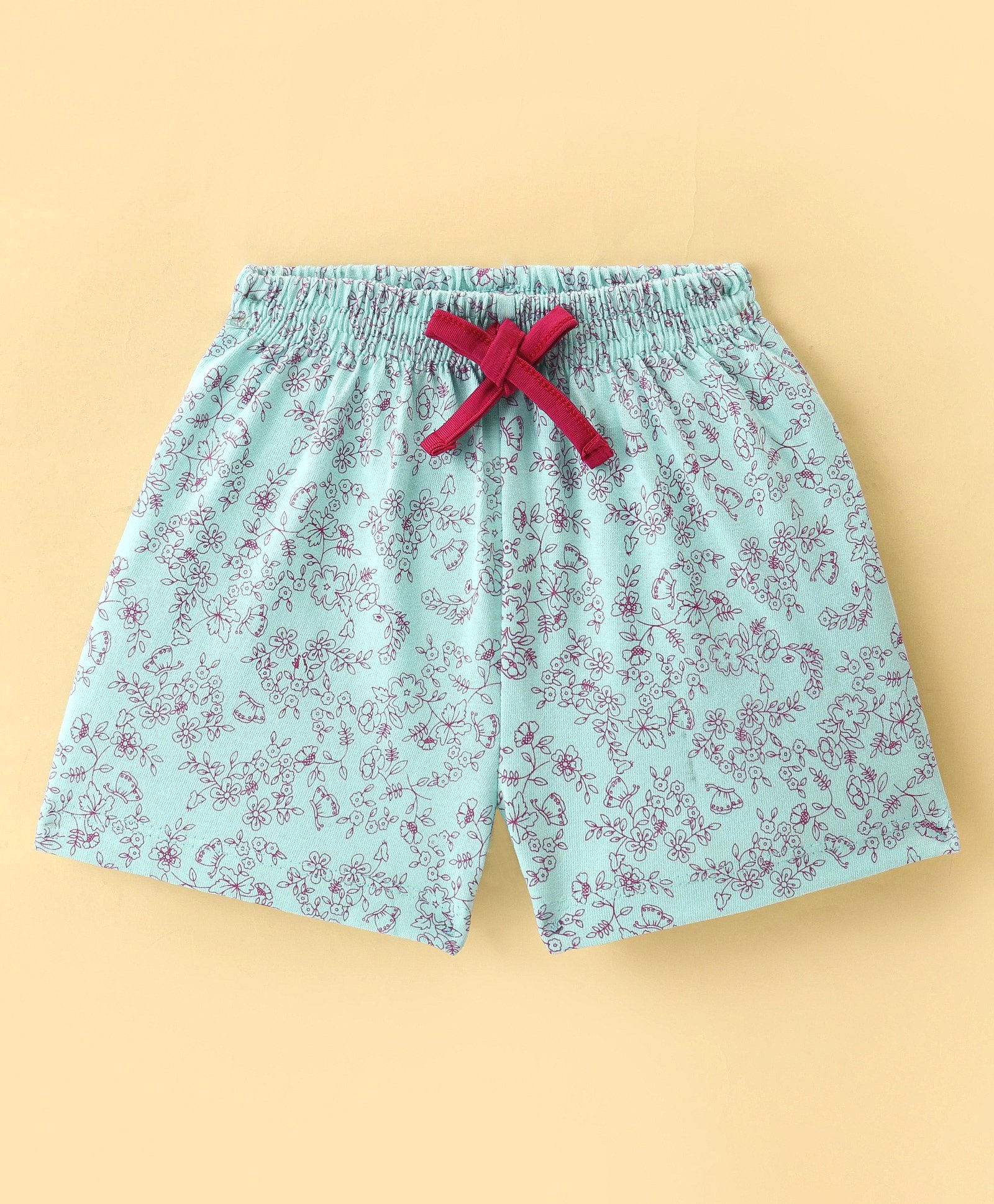 Evimo Single Jersey Knit Above Knee Length Shorts with Floral Print - Green-picture-13