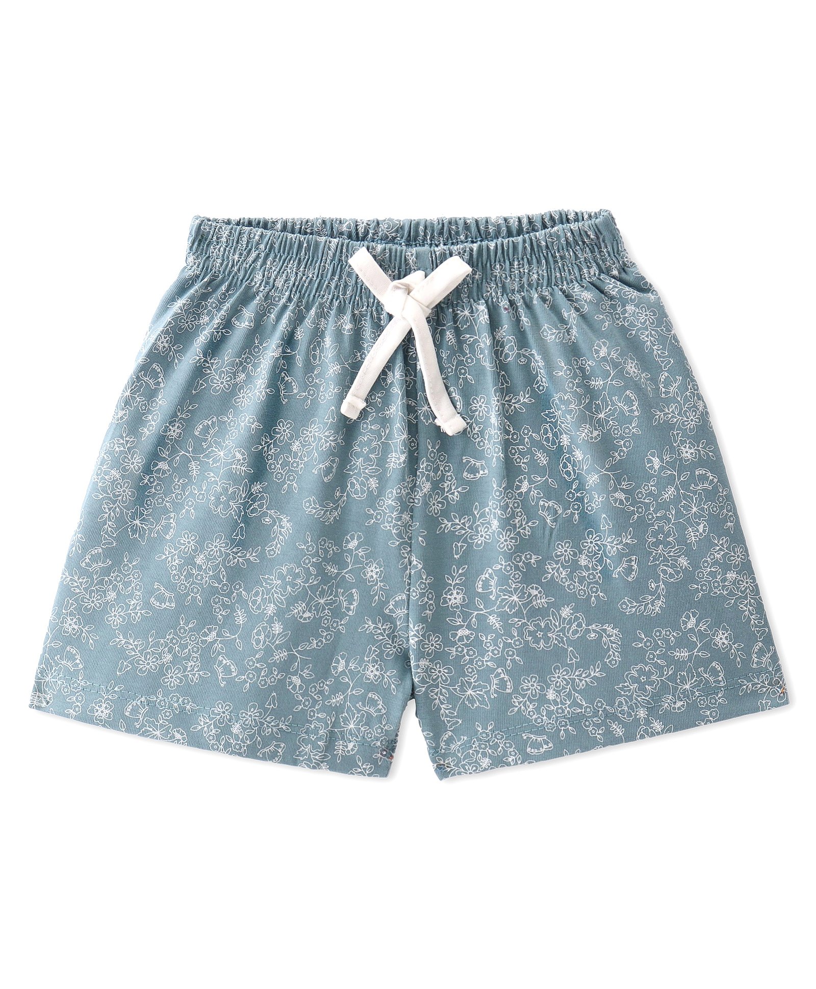 Evimo Single Jersey Knit Above Knee Length Shorts with Floral Print - Medium Green-picture-13