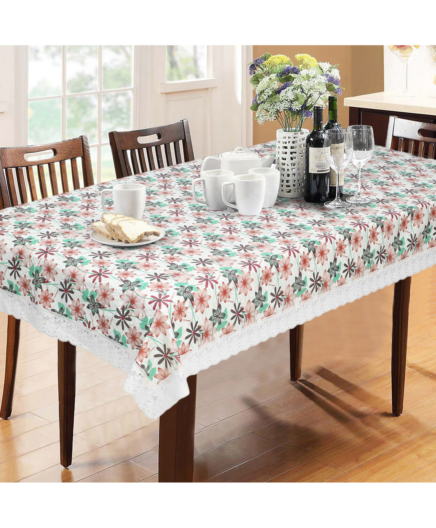 Dakshya Industries PVC Waterproof 6 Seater Dining Table Cover - Green-picture-1