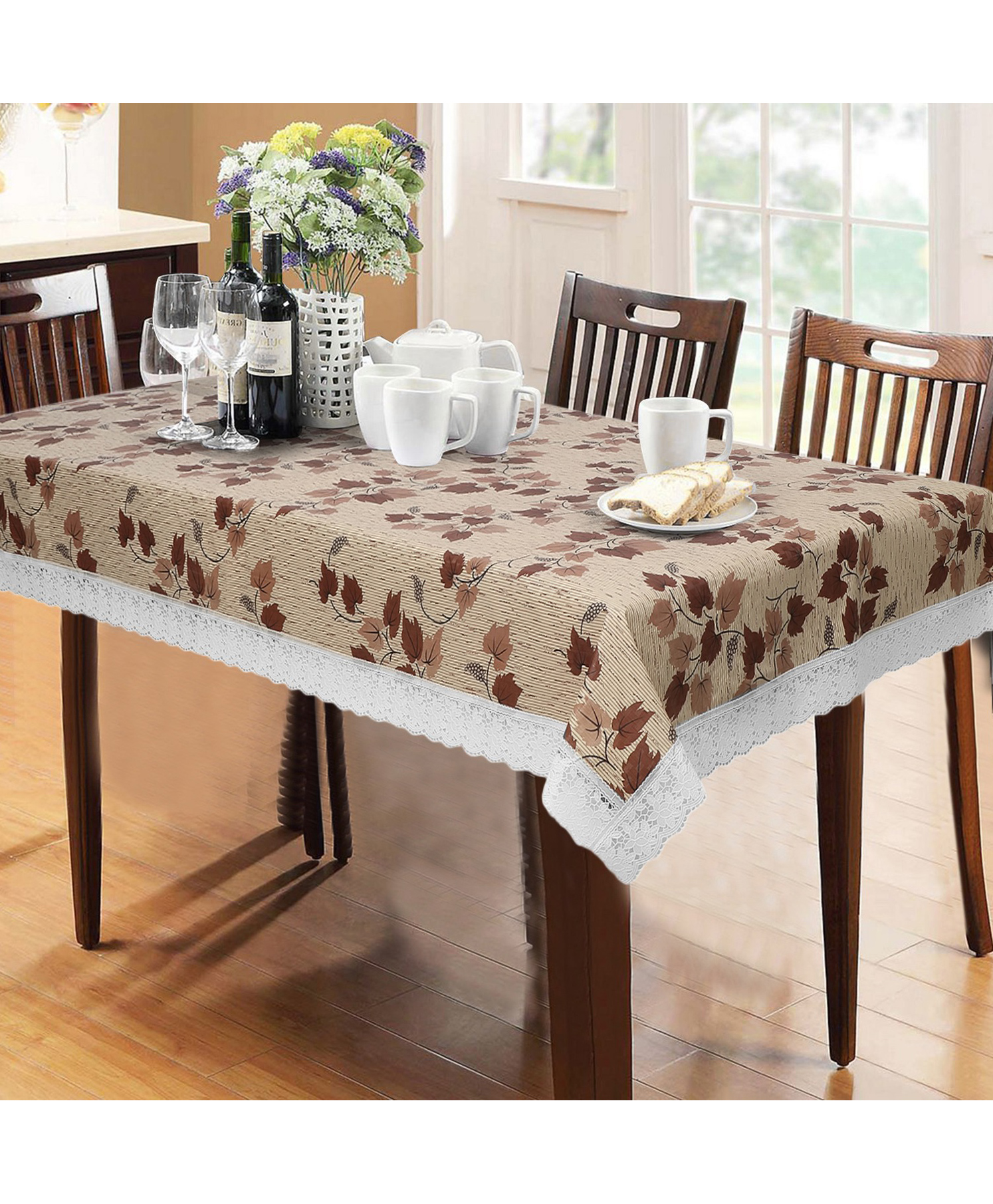 Dakshya Industries PVC Waterproof 6 Seater Dining Table Cover - Brown-picture-3