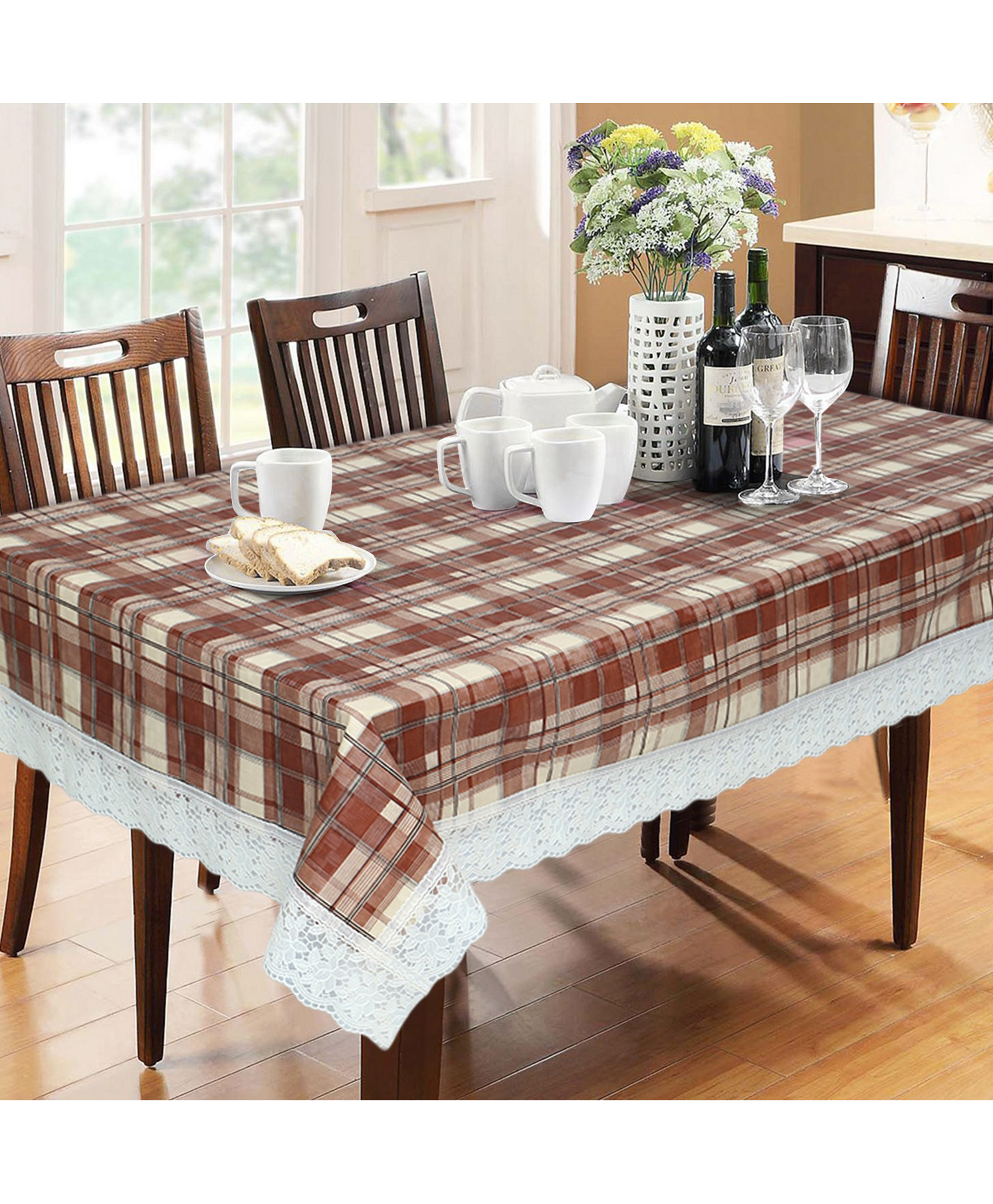 Dakshya Industries PVC Waterproof 6 Seater Dining Table Cover - Brown-picture-2