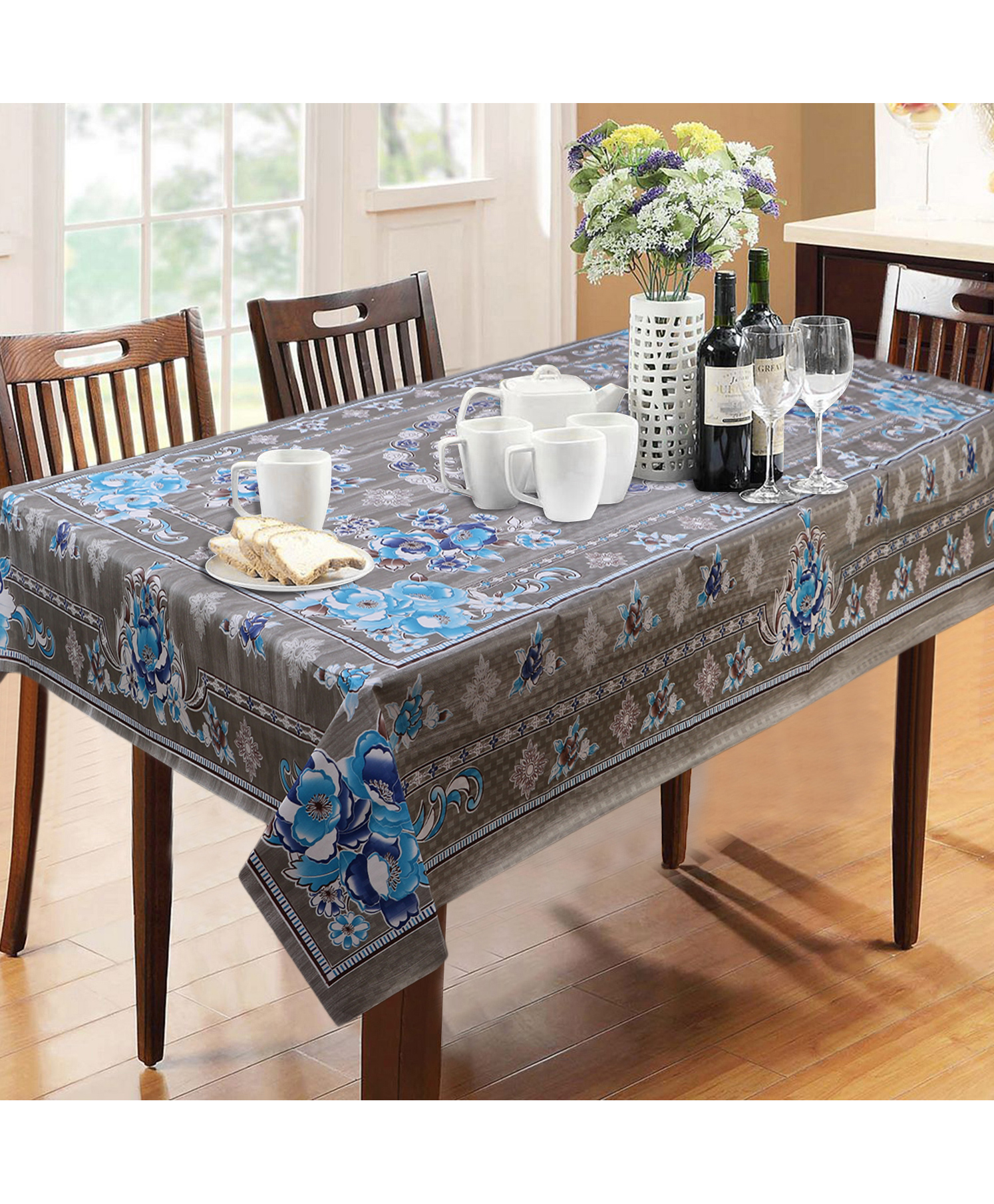 Dakshya Industries PVC Waterproof Rectangle 6 Seater Dining Table Cover - Blue-image-16