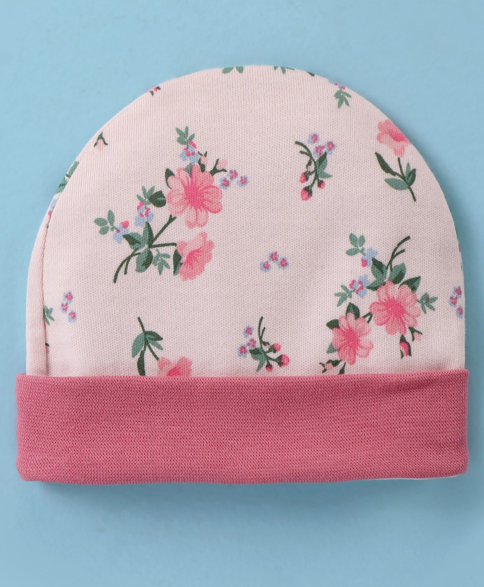 Ben Benny Interlock 100% Cotton Knit Floral Printed Round Cap - Pink-picture-20