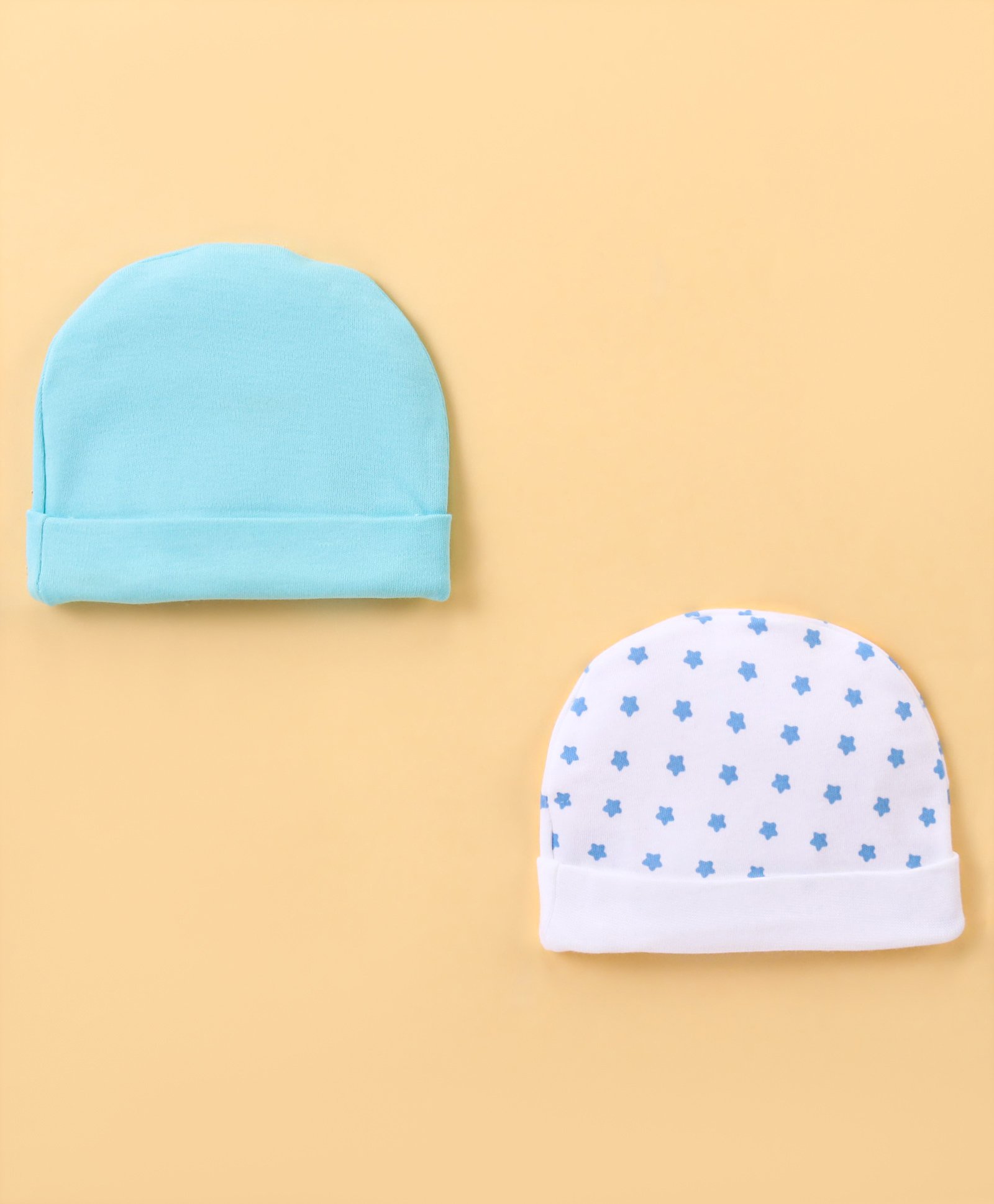Ben Benny Interlock 100% Cotton Knit Star  Printed Round Cap Blue & White Pack of 2 -Diameter 9 cm-image-11