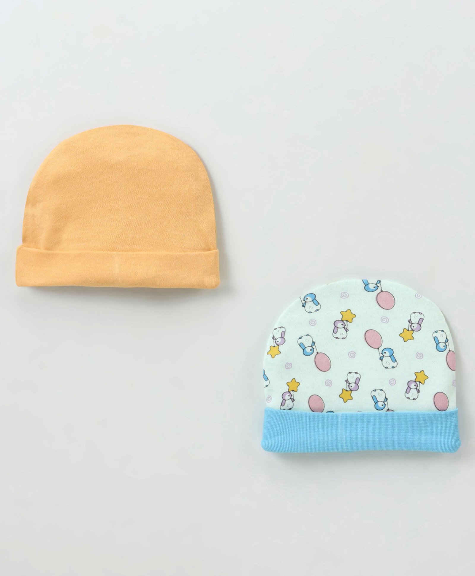 Ben Benny Interlock 100% Cotton Knit Solid & Penguin Printed Round Cap Blue & Orange Pack of 2 -Diameter 9 cm-image-8