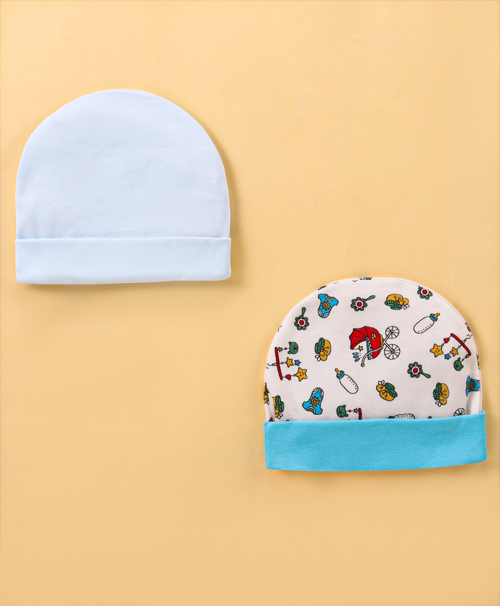 Ben Benny Interlock 100% Cotton Knit  Printed Round Cap Blue Pack of 2 - Diameter 11.5 cm-image-10
