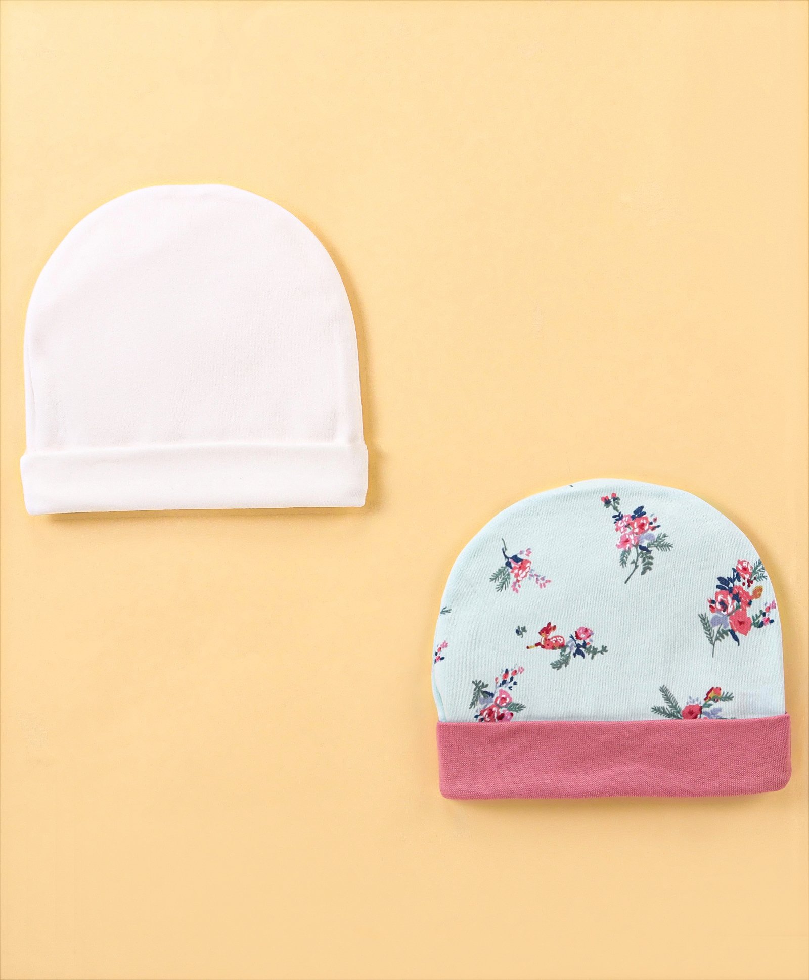 Ben Benny Interlock 100% Cotton Knit Floral  Print Round Cap Pink Pack of 2 - Diameter 11.5 cm-image-30