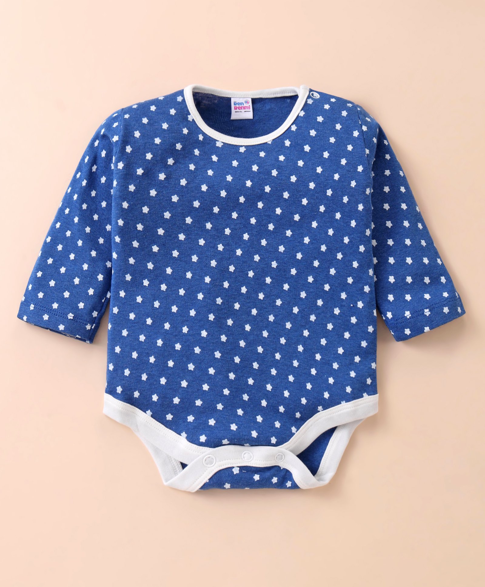 Ben Benny 100% Cotton Interlock Knit Full Sleeves  Onesie Star Print - Navy Blue-image-28