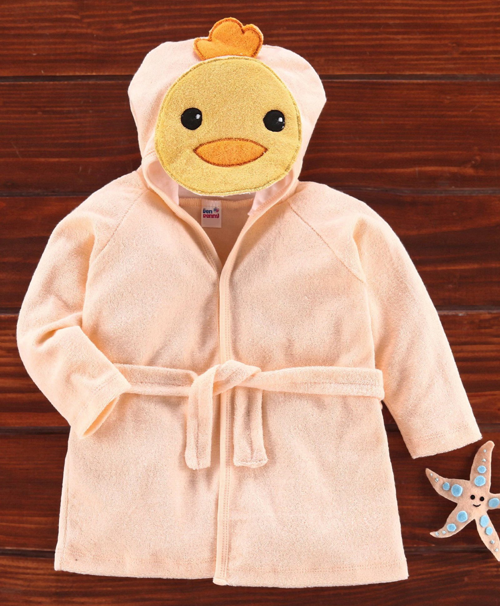 Ben Benny Terry Cotton Hooded Full Sleeves Bath Robe With Duck Applique - Pink-image-44