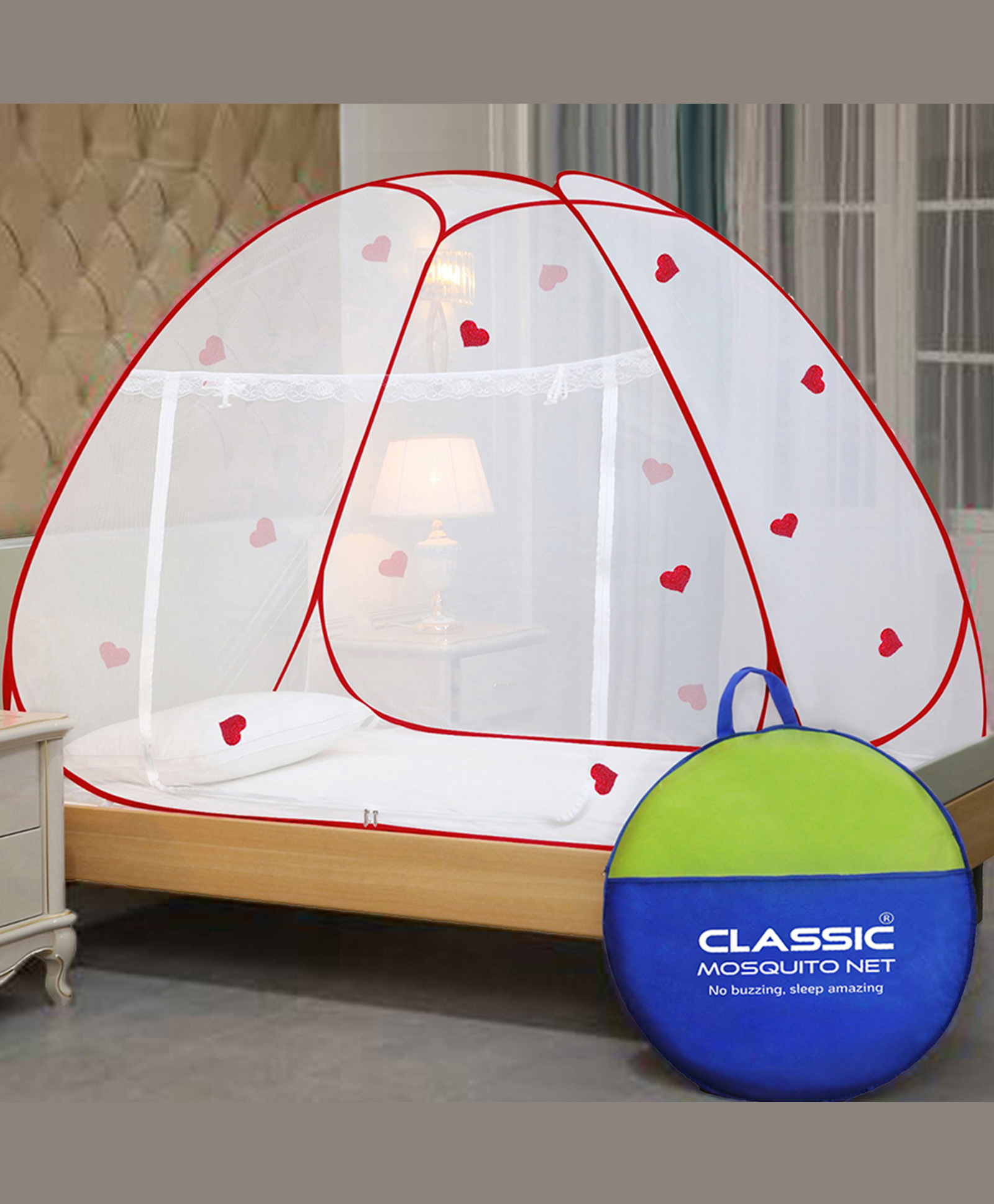 classic mosquito nets Classic Mosquito Net for Single Bed Heart Design Foldable Machardani - Red-picture-12