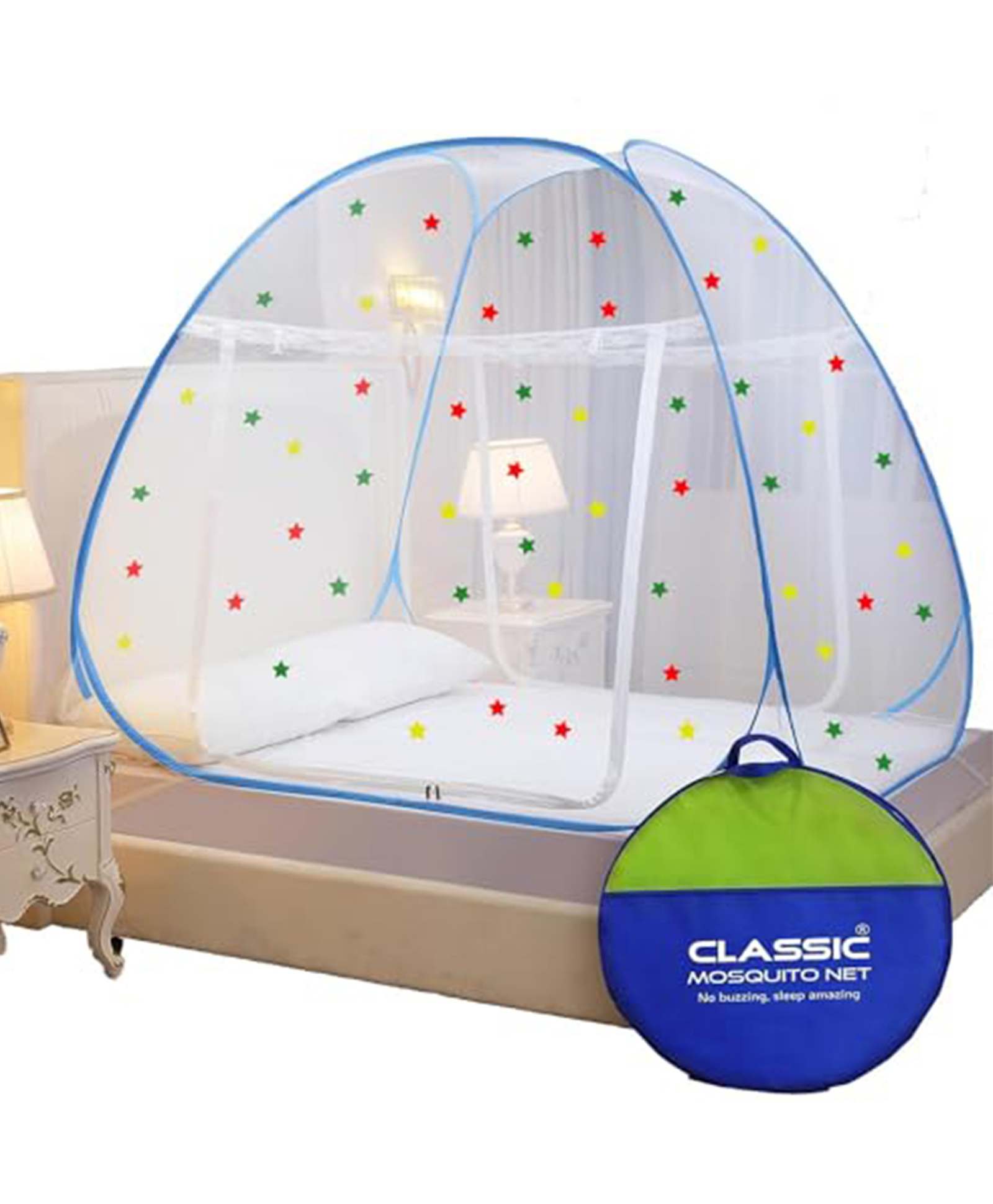 classic mosquito nets Classic Mosquito Net for Double Bed Queen Size with 30 Star Foldable Machardani - Blue-picture-22