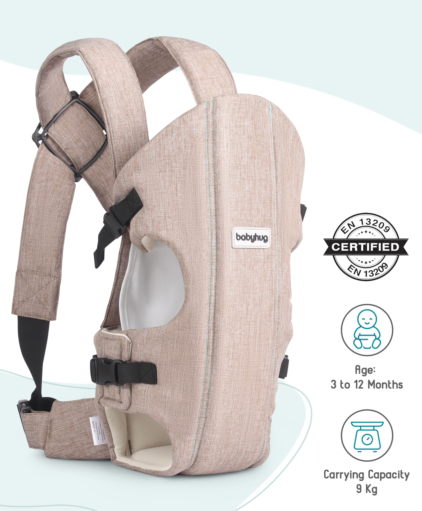 Babyhug 3 in 1 Baby Carrier Ergonomic with Breathable Mesh, Padded Straps, Cushioned Leg Openings, and Versatile Carrying Positions for Ultimate Baby Comfort - Khaki-image-30
