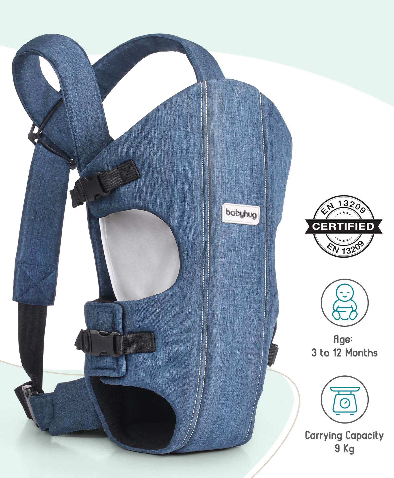 Babyhug 3 in 1 Baby Carrier Ergonomic with Breathable Mesh, Padded Straps, Cushioned Leg Openings, and Versatile Carrying Positions for Ultimate Baby Comfort - Blue-image-38