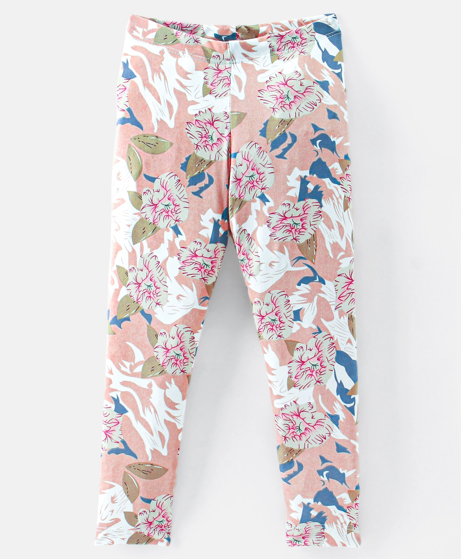 CrayonFlakes Floral Printed Stretchable Leggings - Peach-picture-13