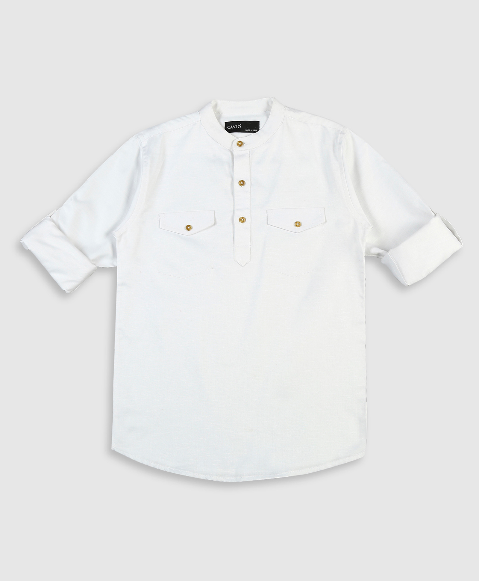 CAVIO Cotton Full Sleeves Solid Kurta Style Shirt- White-picture-14