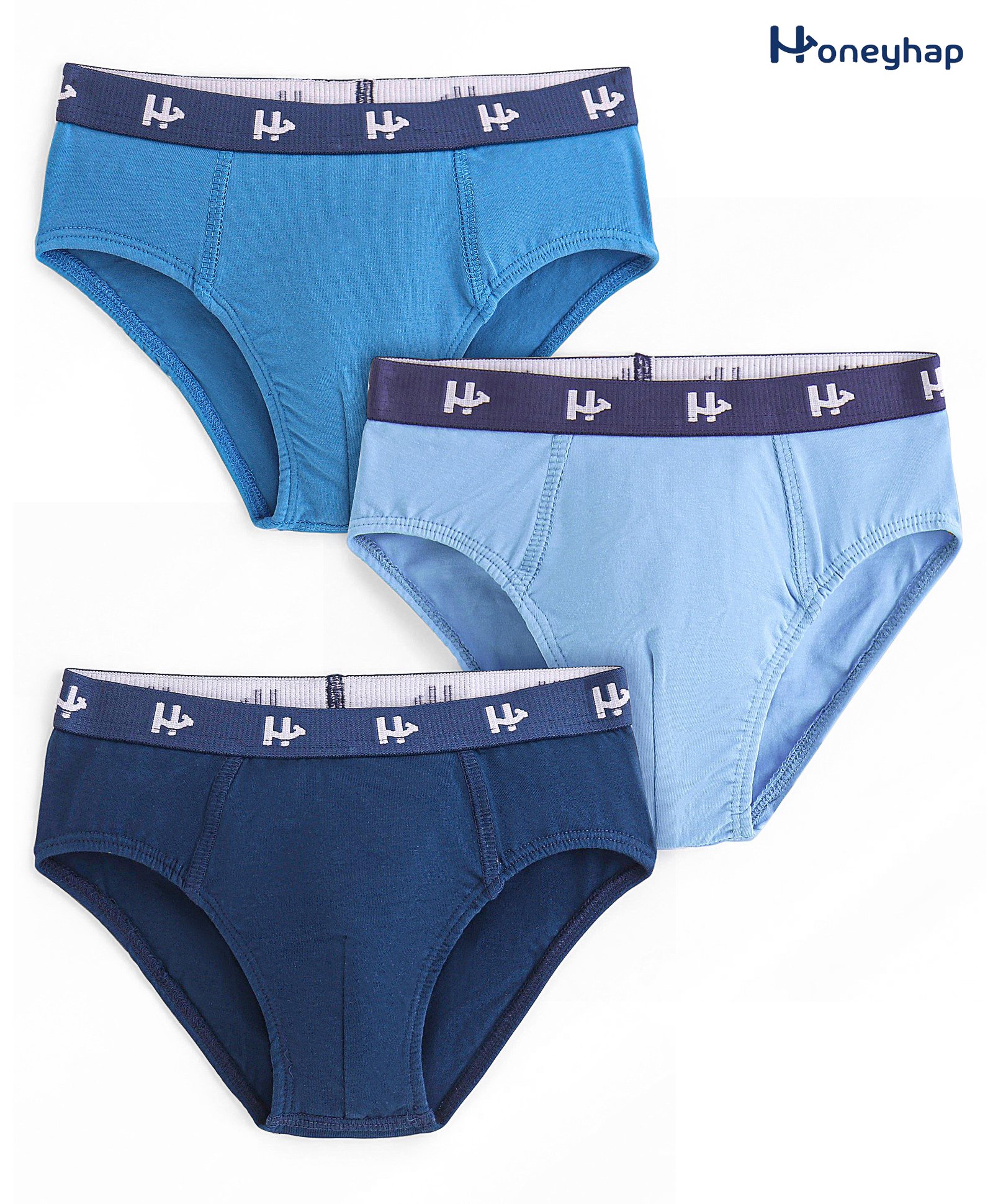 Honeyhap Premium  Cotton Elastane Knit Briefs Brand Logo Print Pack of 3 - Navy Peony Sky Diver Navy &  Baltic Sea Blue-image-21