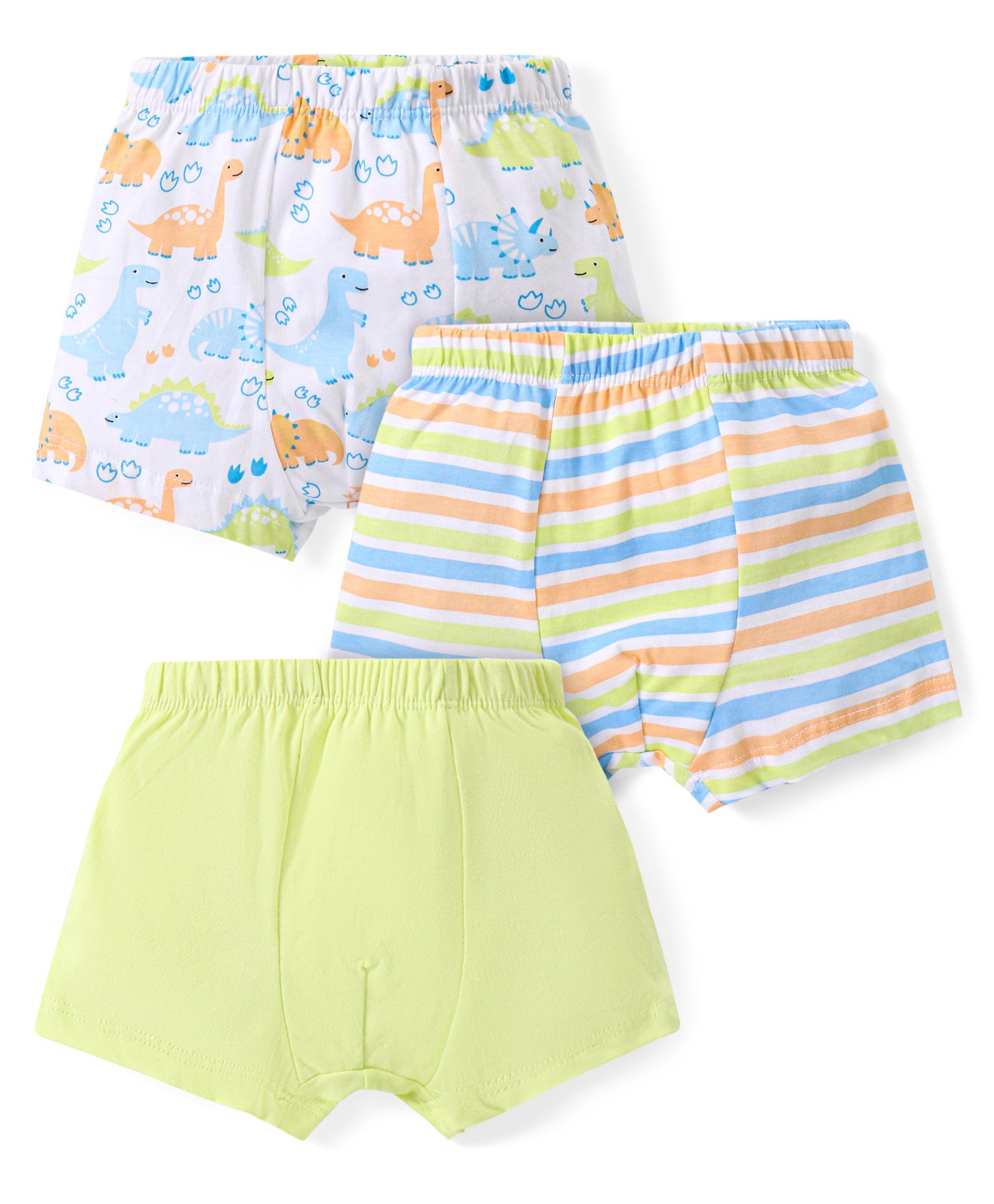 Babyhug 100% Cotton Trunks Solid Striped & Dino Print Pack of 3 - Multicolour-image-20