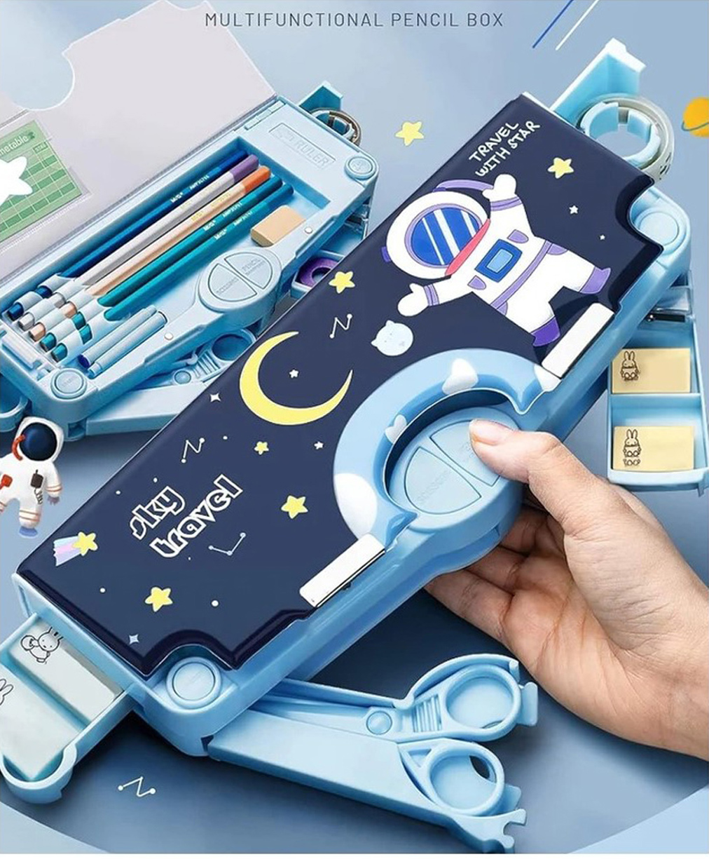 AKN TOYS Sky Travel Multifunctional Pencil Magnetic Box High Tech Creative Cartoon Stationery Box Space Double Layer Large Capacity Double Sided Pencil Box-picture-46
