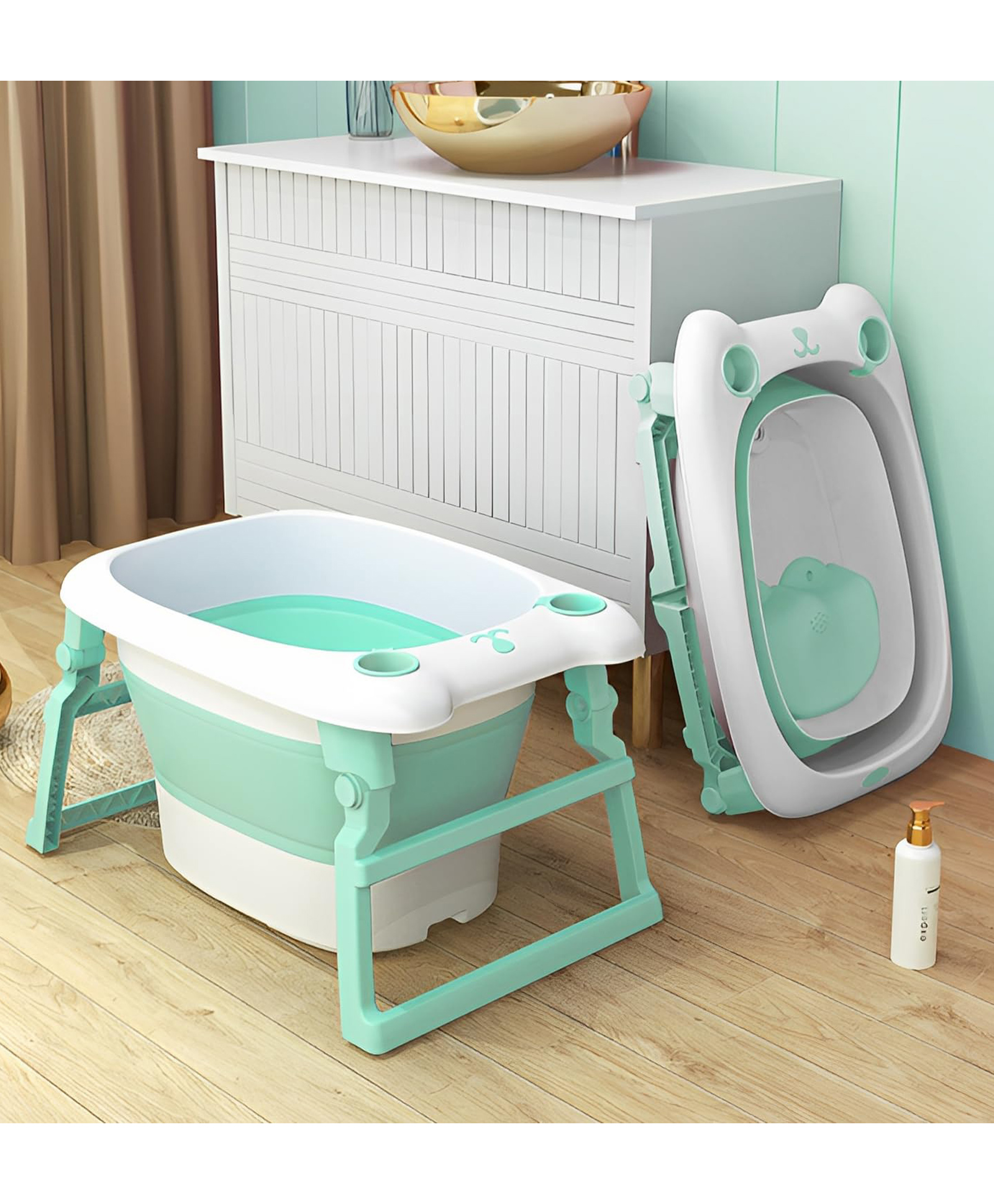 StarAndDaisy Vertical Collapsible Tub with Bath Stool, Cushion, Jumbo Size (Mint Green)-picture-21
