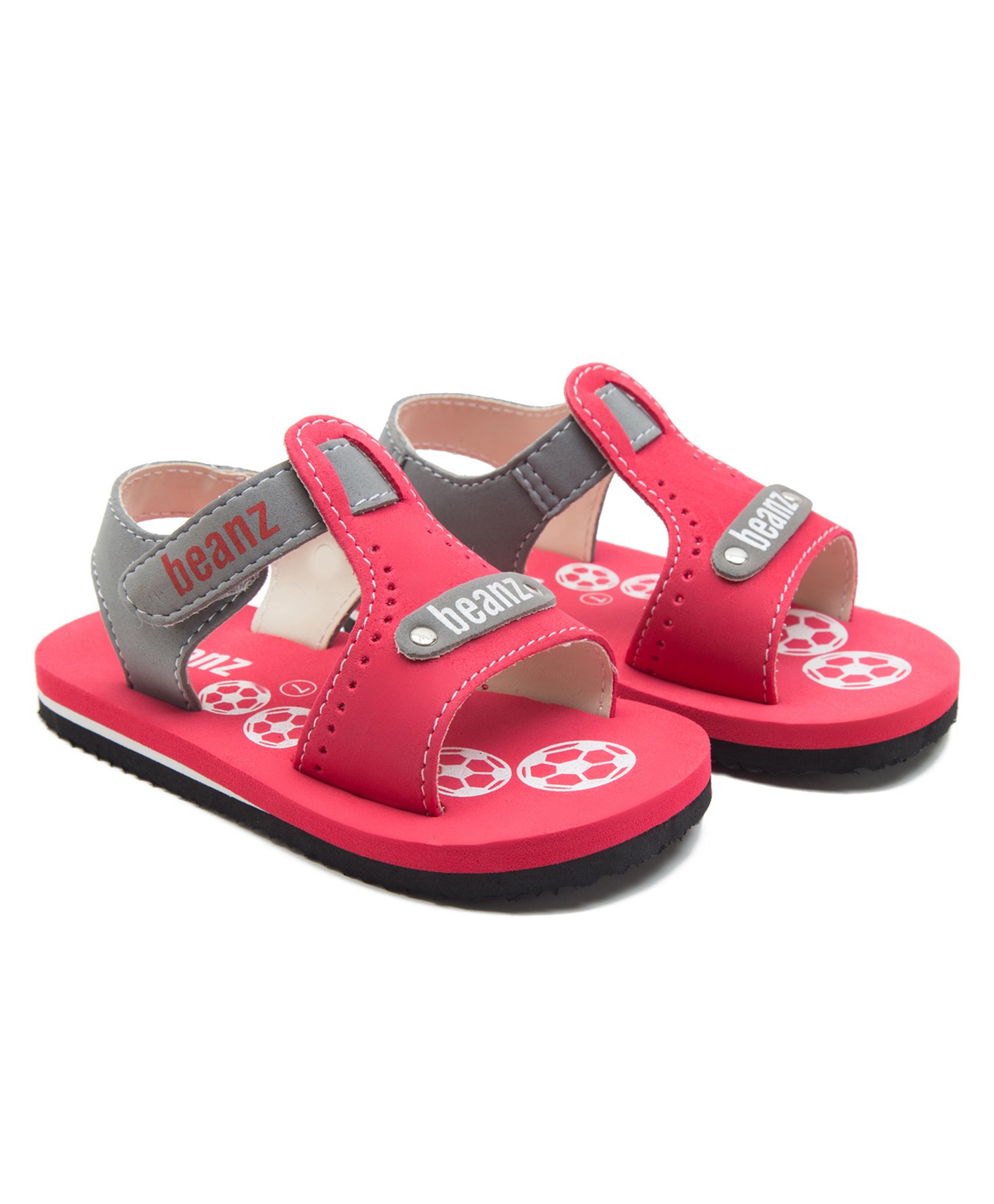 Beanz Brand Name  Detailed Velcro Closure Sandals -  Red & Grey-picture-13