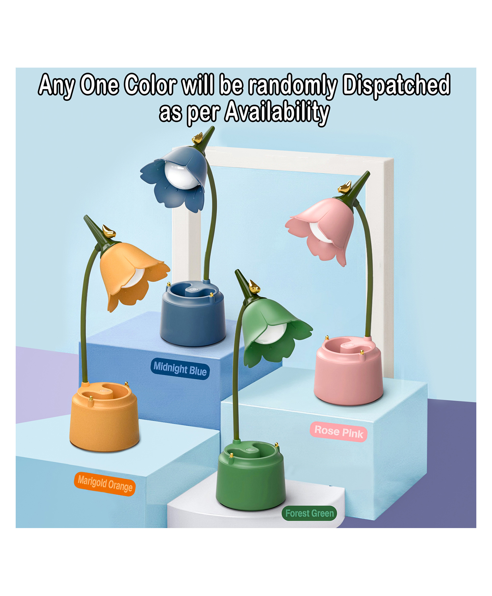 AKN TOYS 3 in 1 Flower Shaped Study Lamp, LED Desk Lamp with Pen holder and Phone Stand, USB Rechargeable with In-Built Battery, 360° Flexible Hose, Table Night Lamp for Kids, Multicolor, (Pack of 1)-image-23