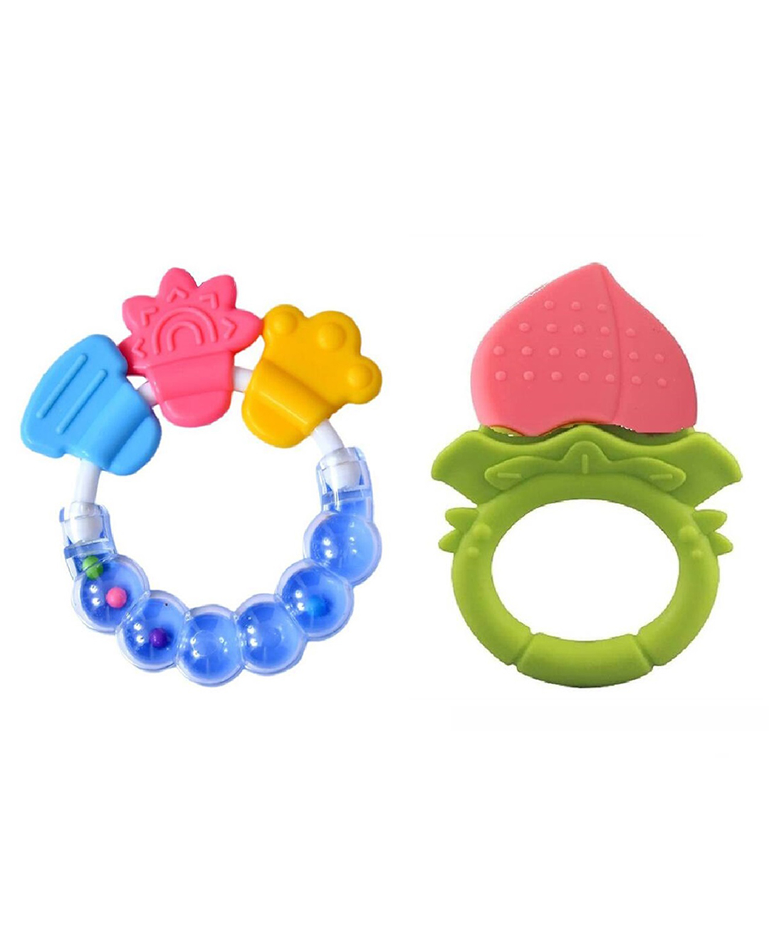 Joy Buzz Baby Silicone Rattle & Fruit Teether Pack Of 2 - Blue & Peach-image-45