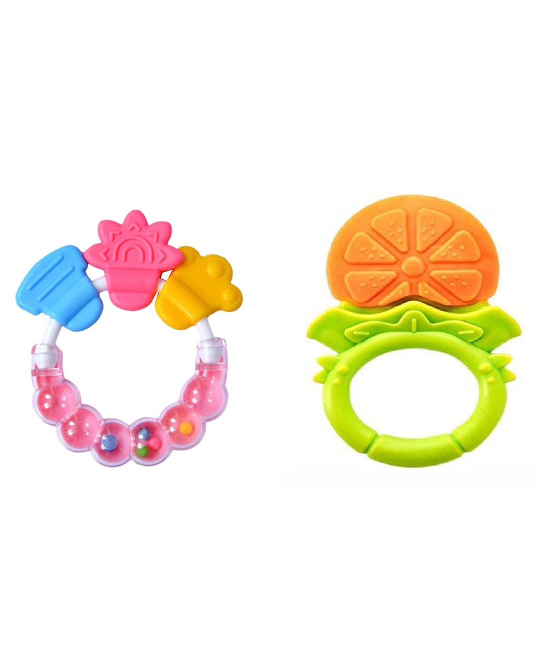 Joy Buzz Baby Silicone Rattle & Fruit Teether Pack Of 2 - Pink & Yellow-image-45