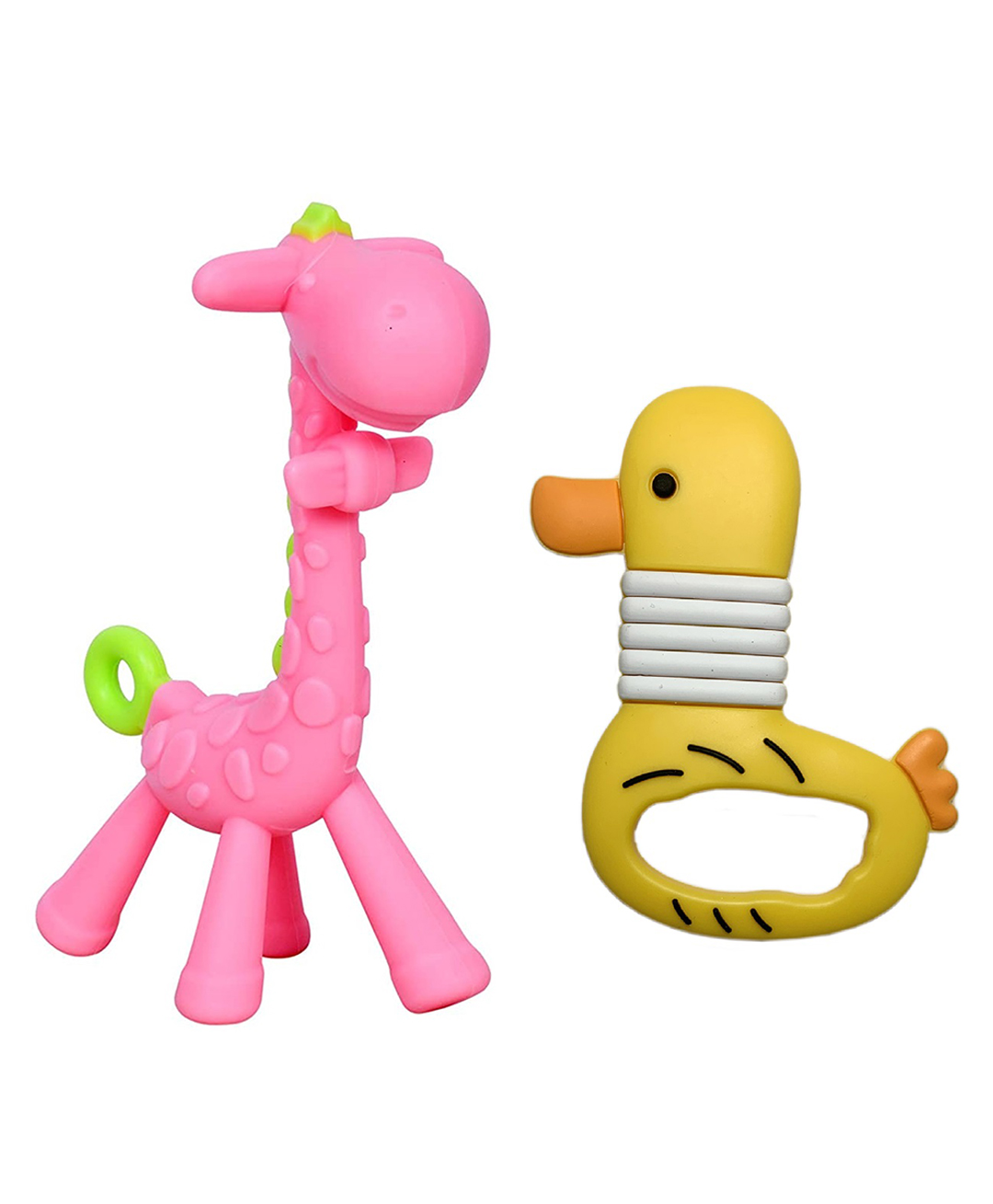 Joy Buzz Baby Silicone Giraffe & Duck Shape Teether Pack Of 2 - Pink & Yellow-picture-15