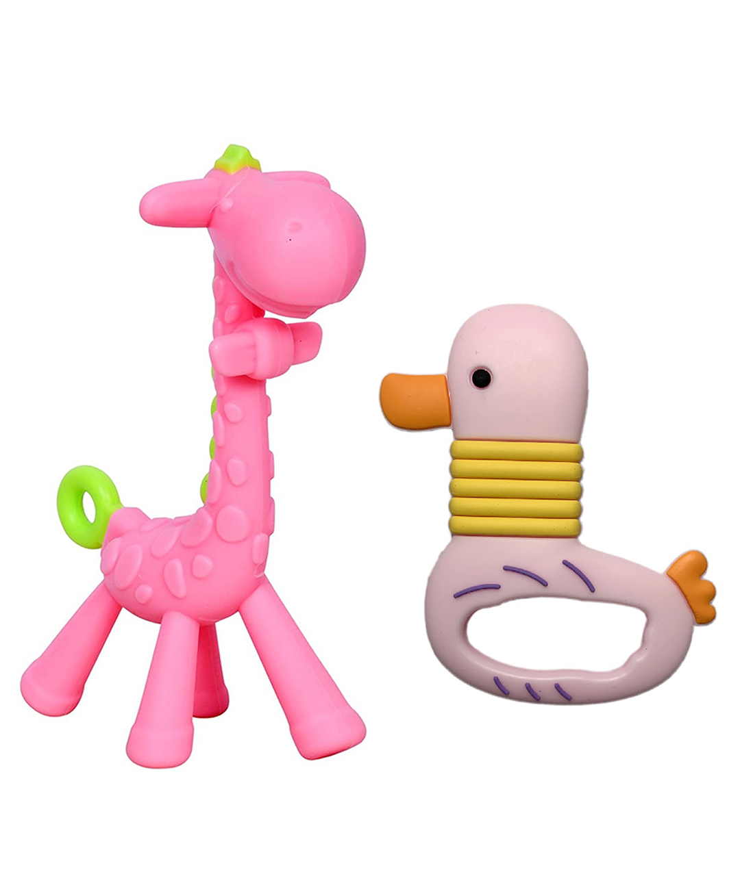 Joy Buzz Baby Silicone Giraffe & Duck Shape Teether Pack Of 2 - Pink-picture-16
