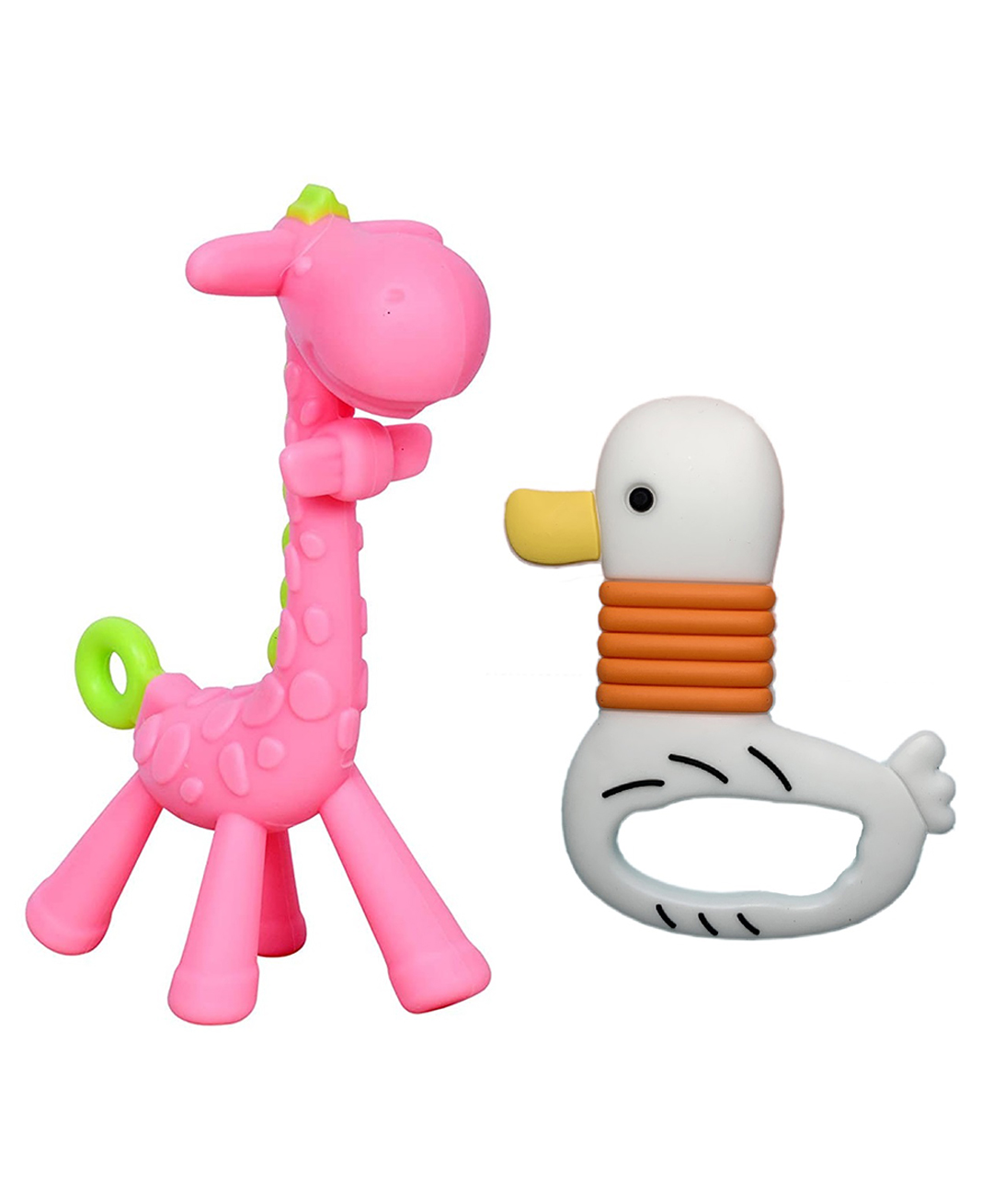 Joy Buzz Baby Silicone Giraffe & Duck Shape Teether Pack Of 2 - Pink & White-picture-14