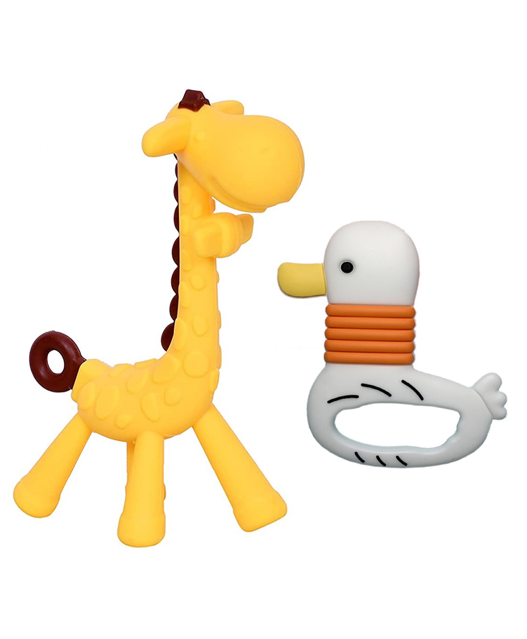 Joy Buzz Baby Silicone Giraffe & Duck Shape Teether Pack Of 2 - Yellow & White-picture-27